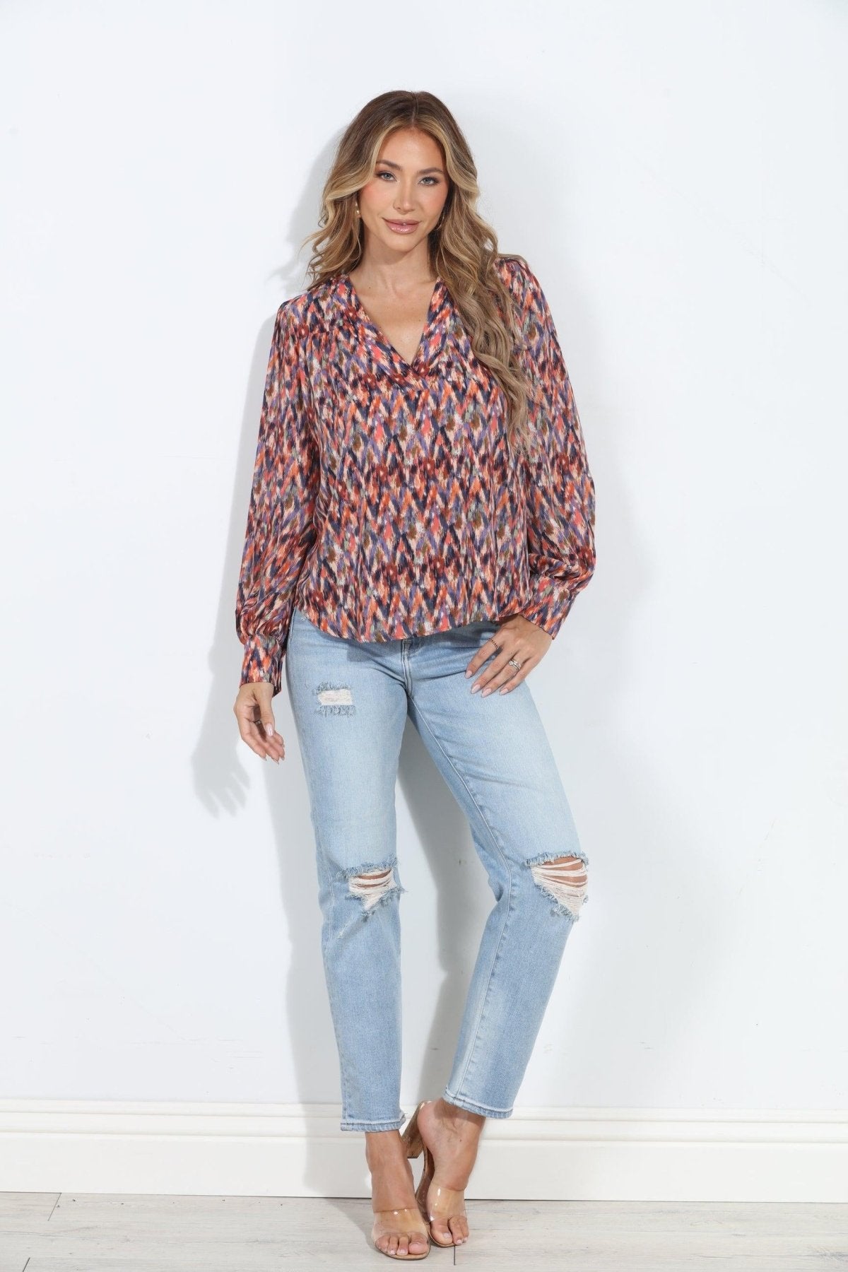 Kayce V Neck Puffed Sleeve Blouse-FINAL SALE