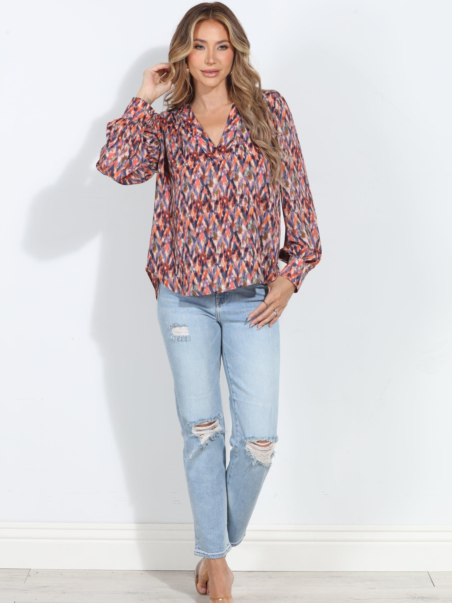 Kayce V Neck Puffed Sleeve Blouse-BEST SELLER