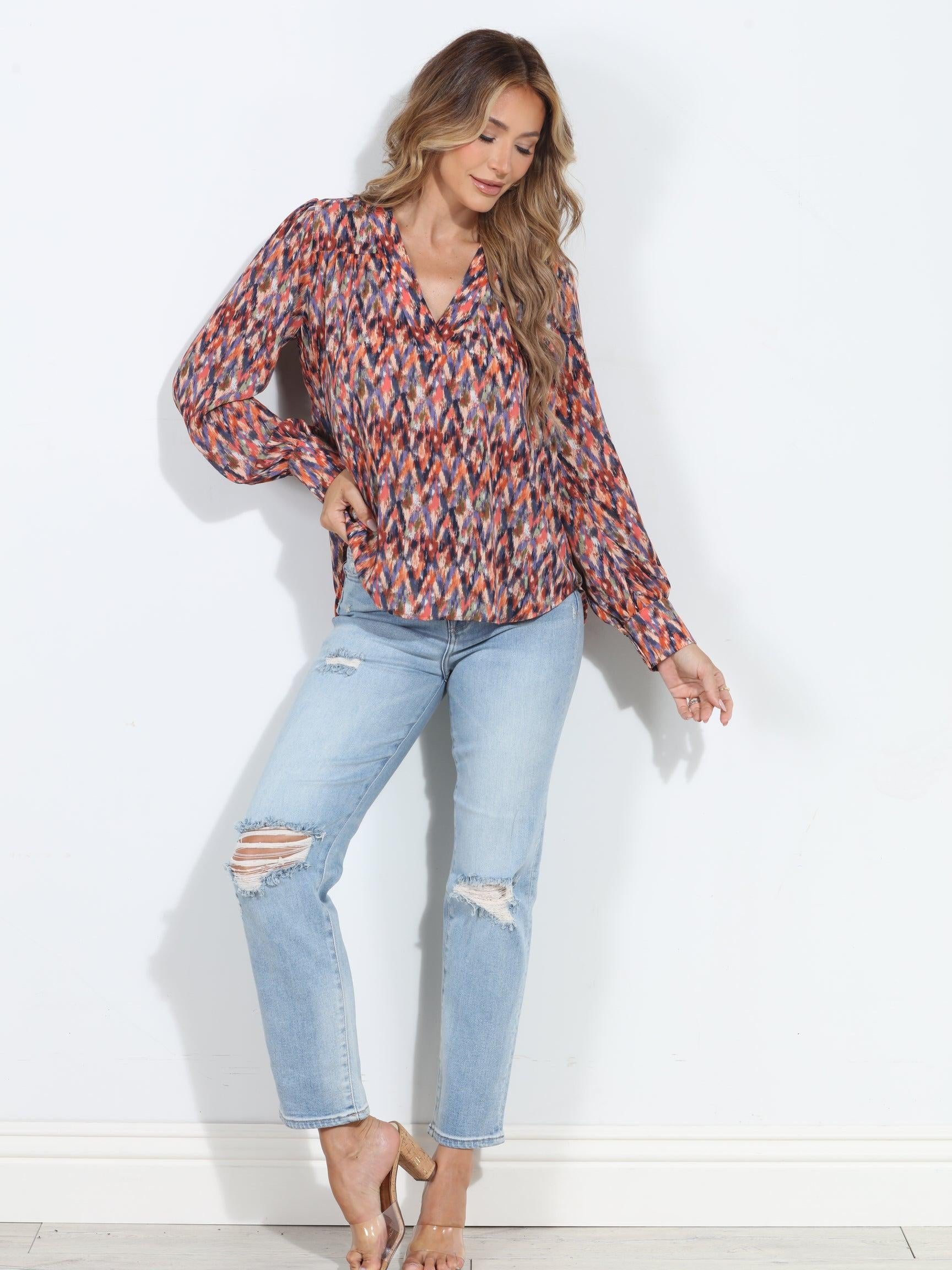 Kayce V Neck Puffed Sleeve Blouse-BEST SELLER