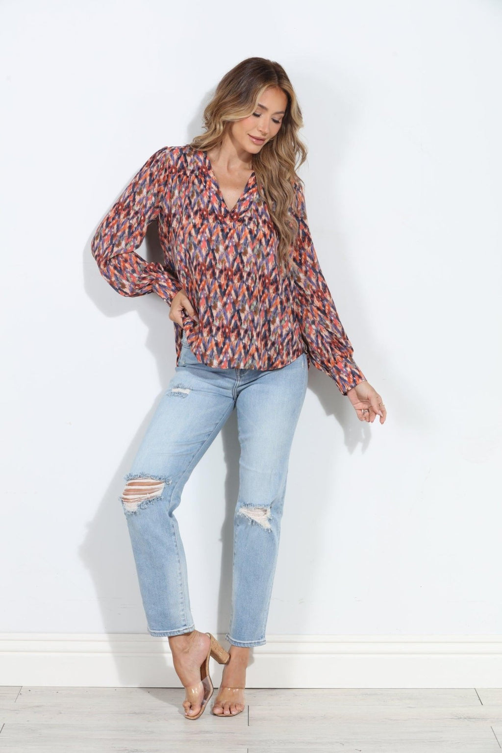 Kayce V Neck Puffed Sleeve Blouse-FINAL SALE