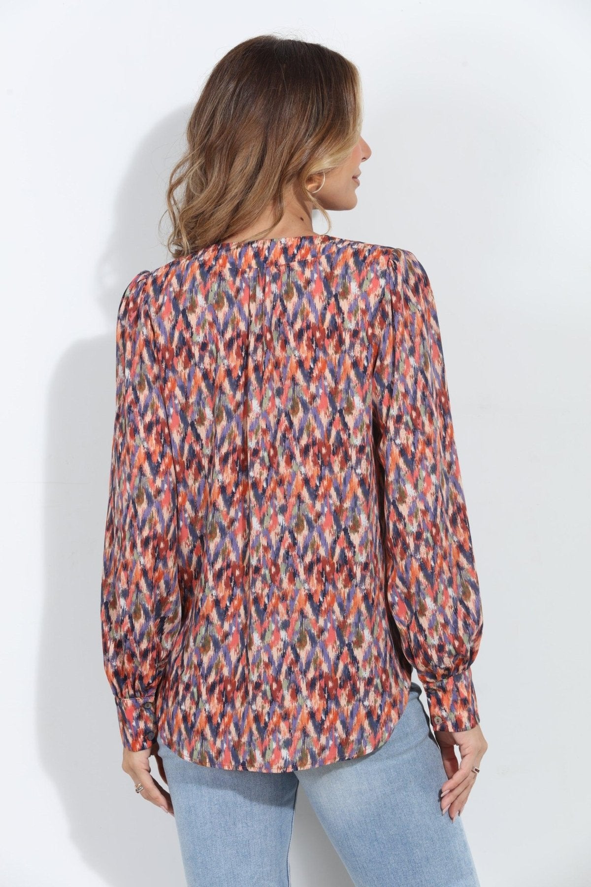 Kayce V Neck Puffed Sleeve Blouse-FINAL SALE