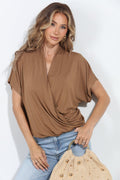 Camel Cupro Surplice Tee-BEST SELLER