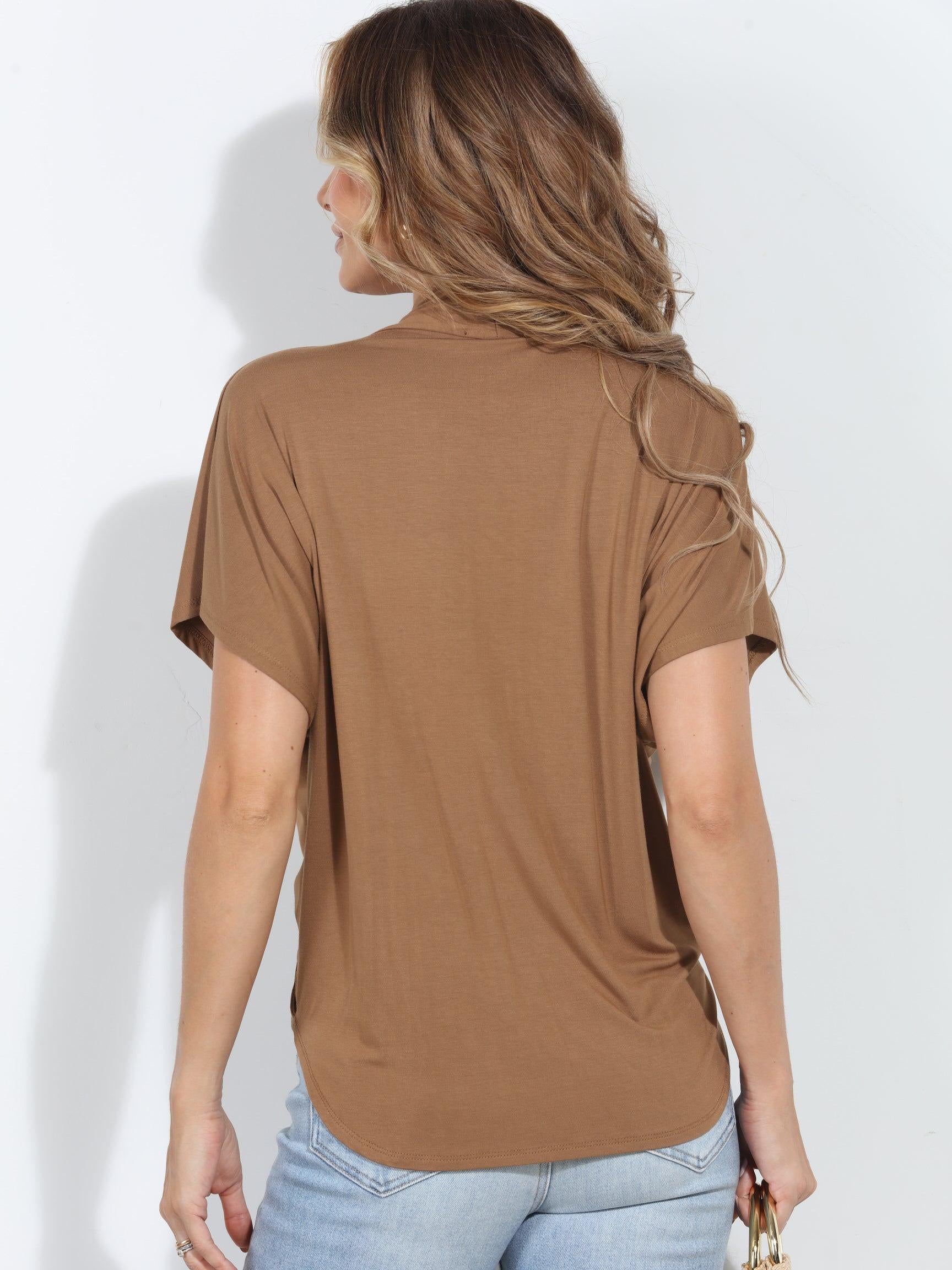 Camel Cupro Surplice Tee