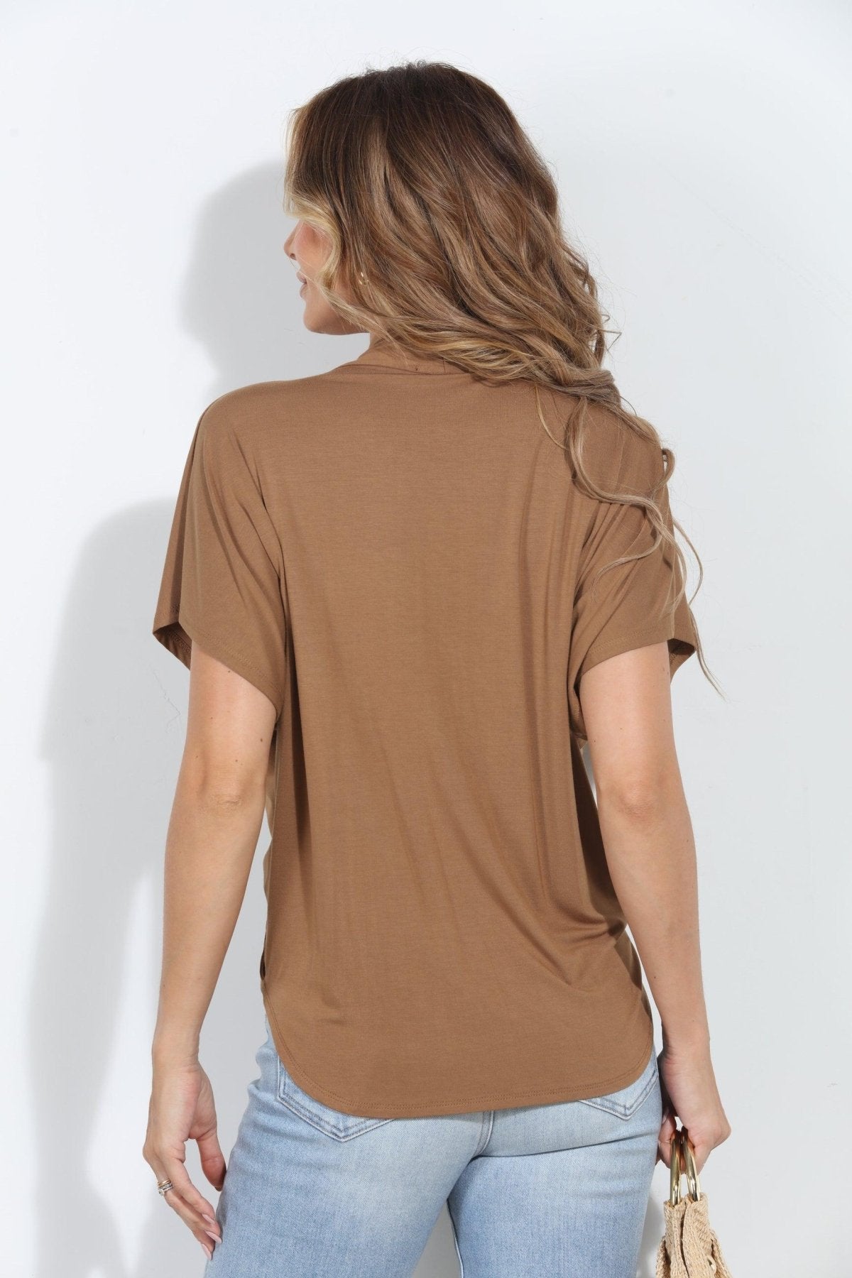 Camel Cupro Surplice Tee-BEST SELLER
