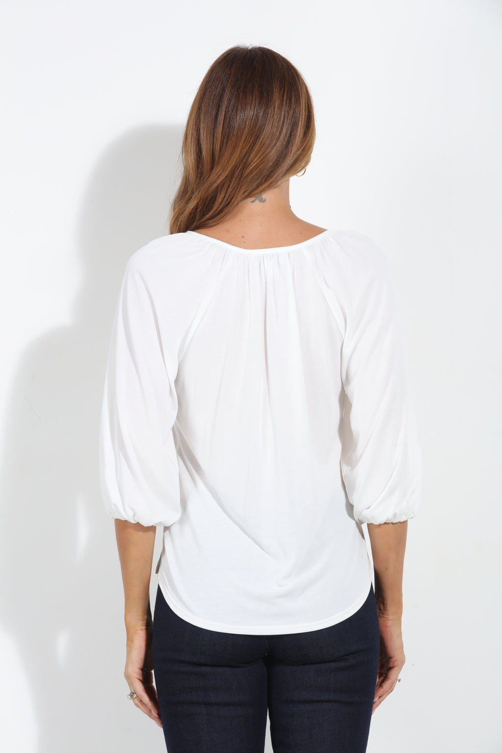Ivory Cupro Stretch Split Neck Top