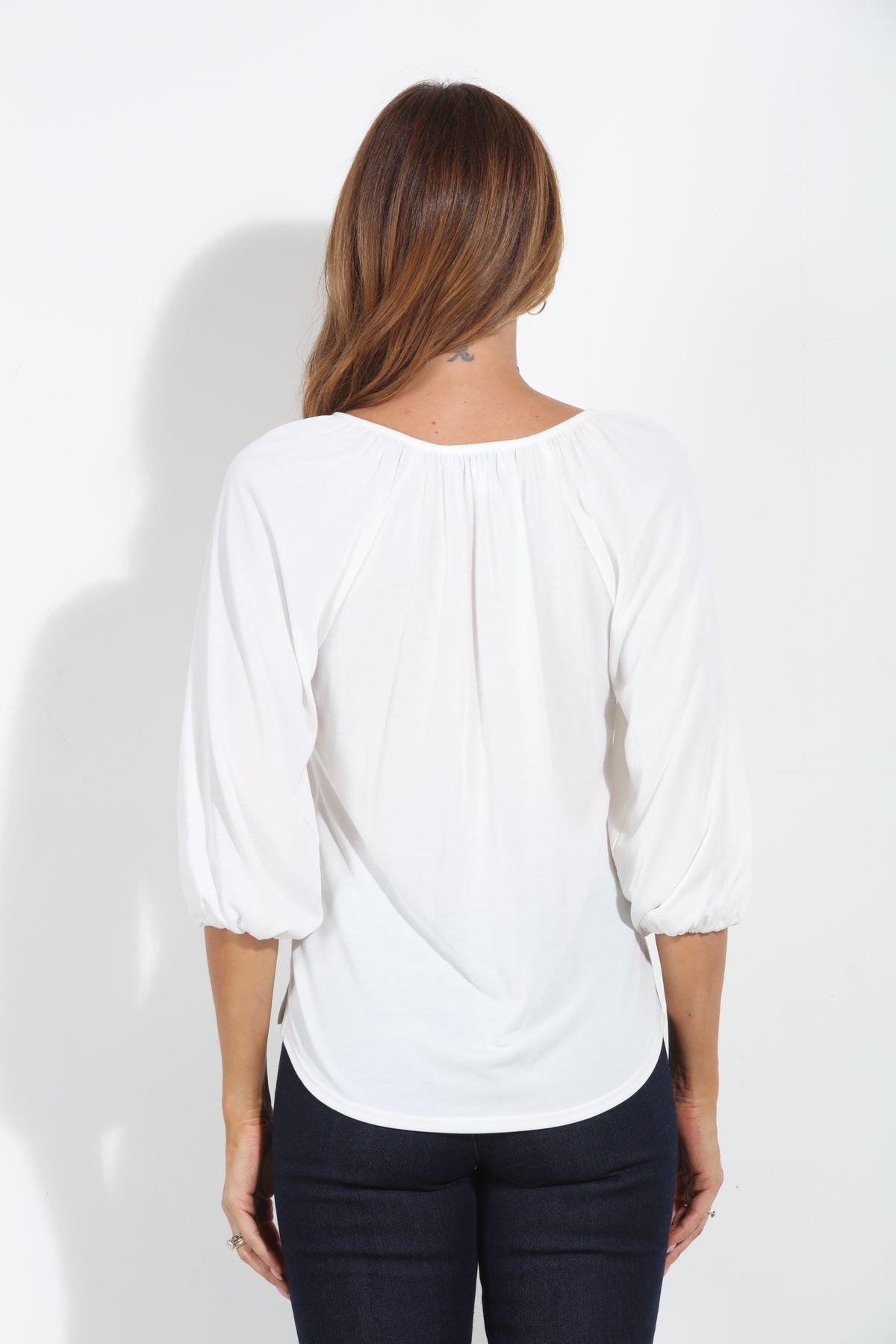 Ivory Cupro Stretch Split Neck Top