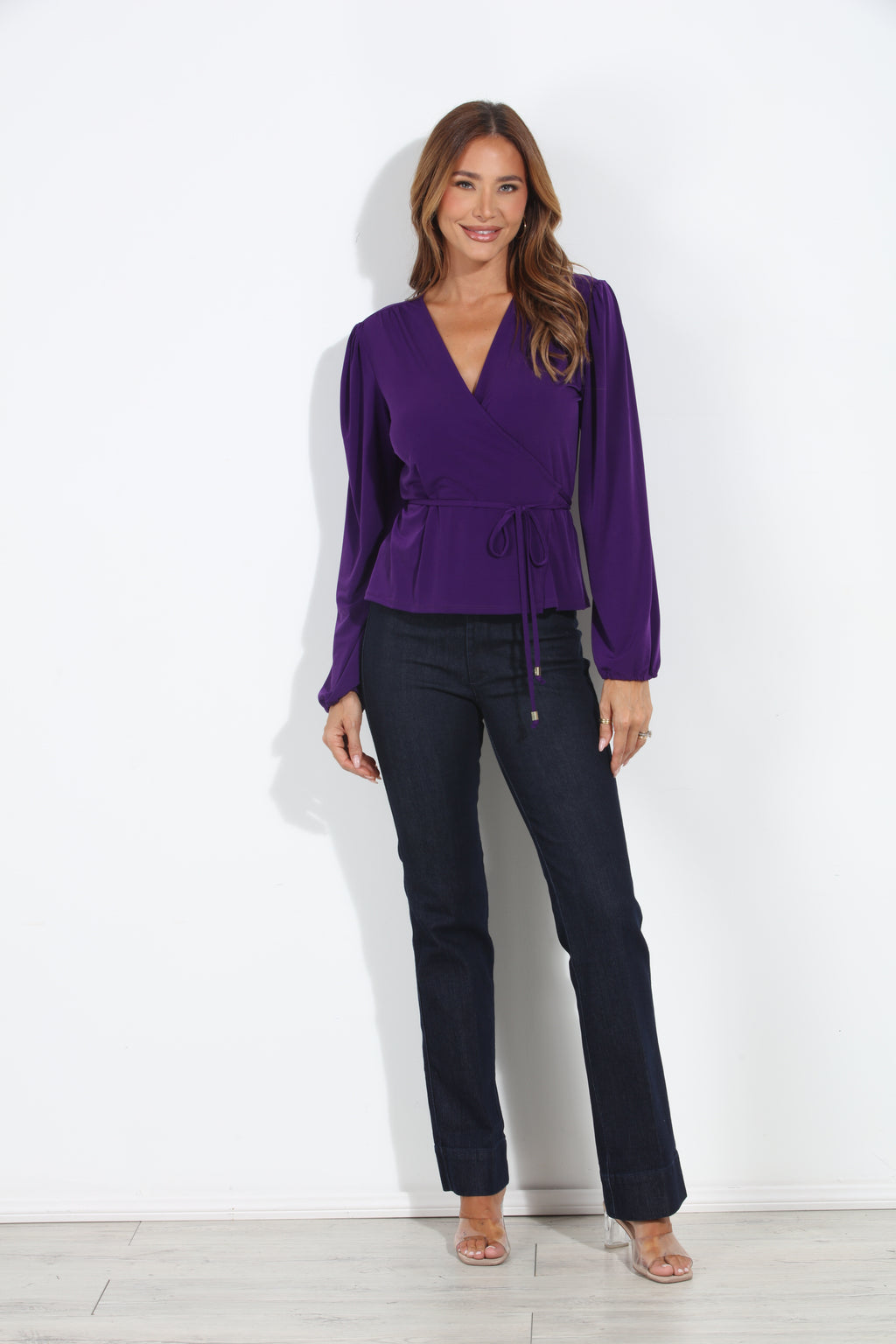 Purple Stretch Wrap Long Sleeve Top