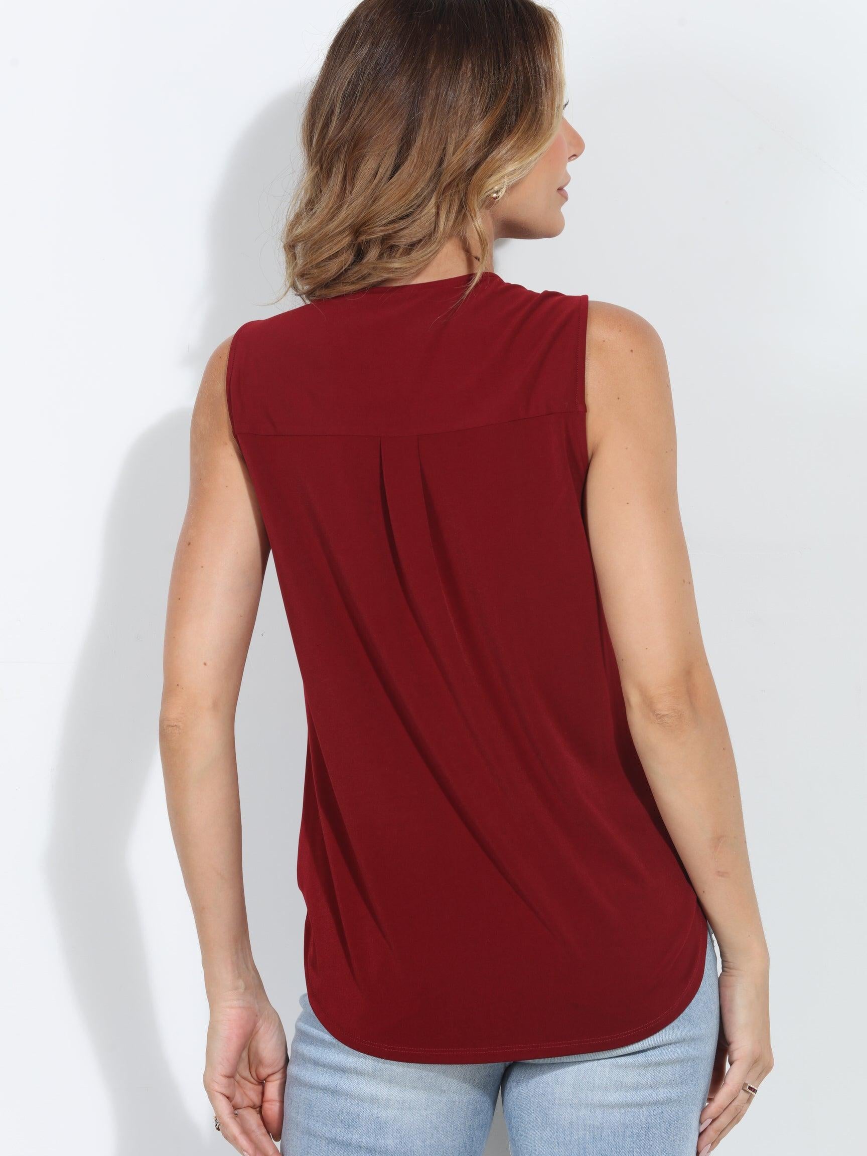 Burgundy Sleeveless Stretch Surplice Top - BEST SELLER