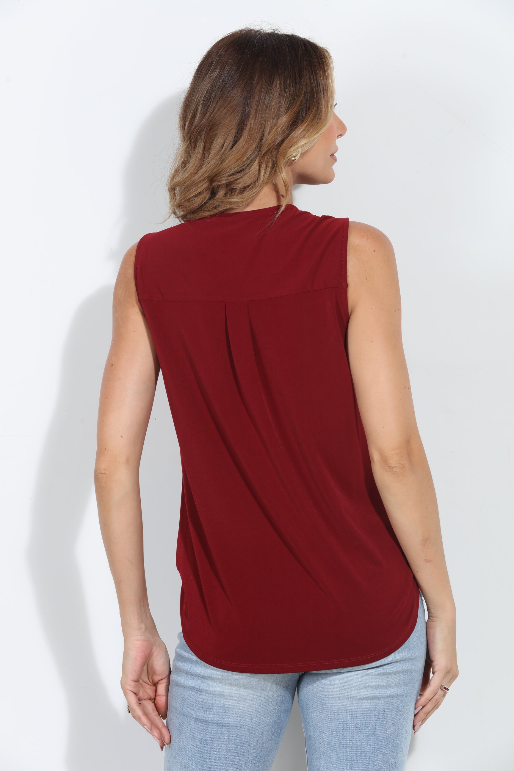 Burgundy Sleeveless Stretch Surplice Top - BEST SELLER