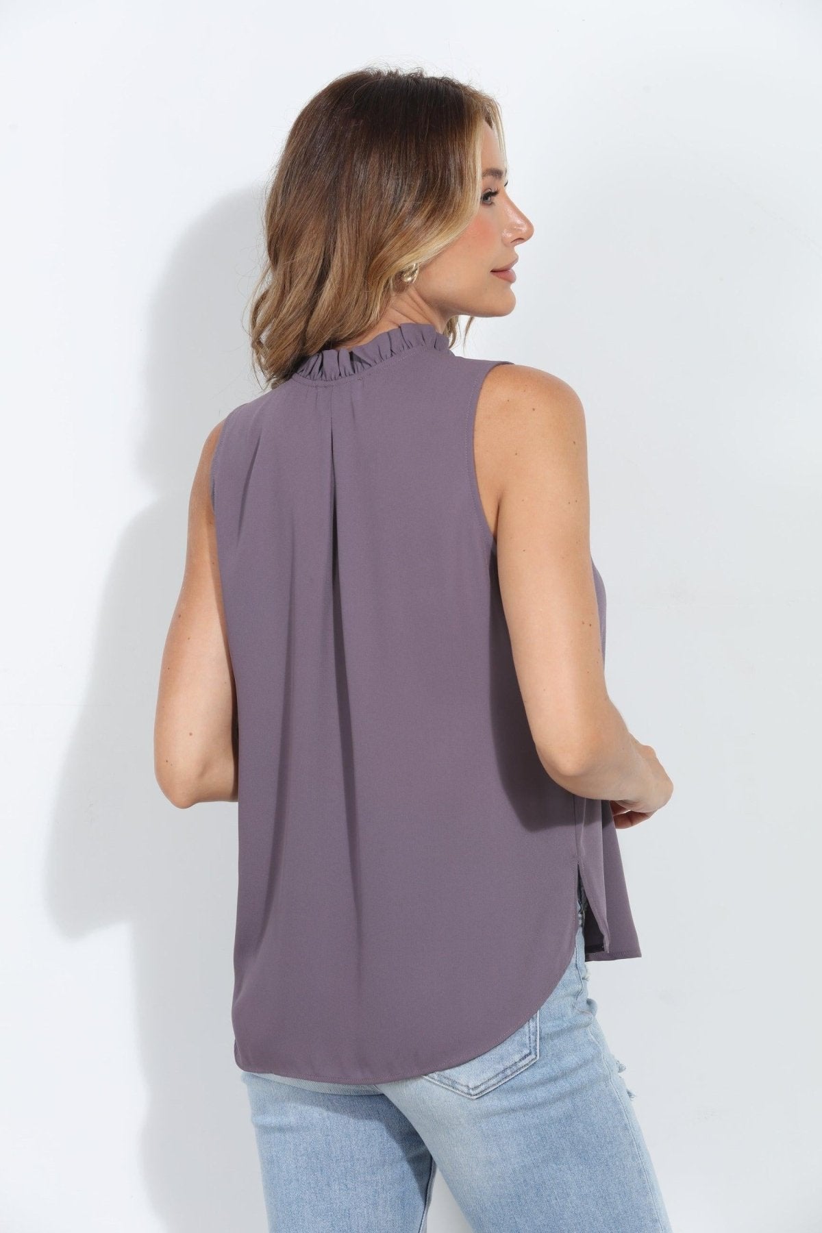 Quail Pleated Neck Sleeveless Blouse
