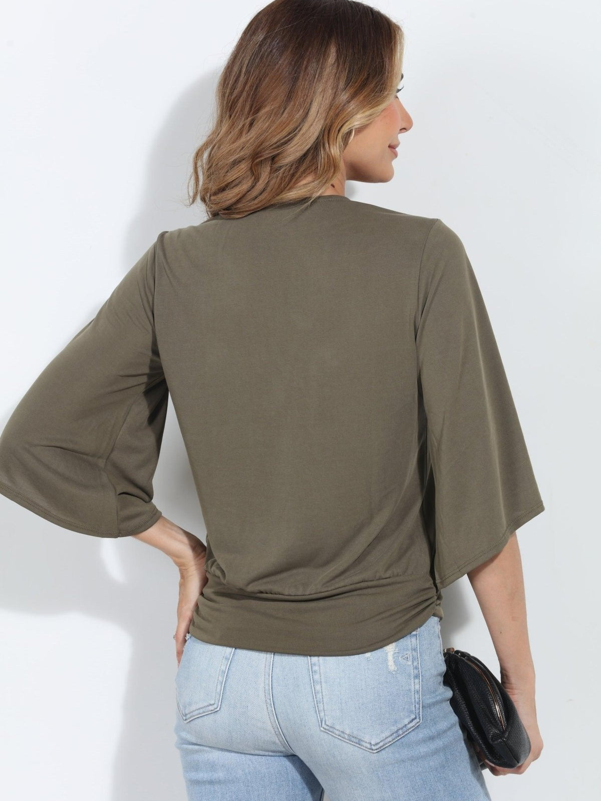 Olive Cupro Kimono Banded Top