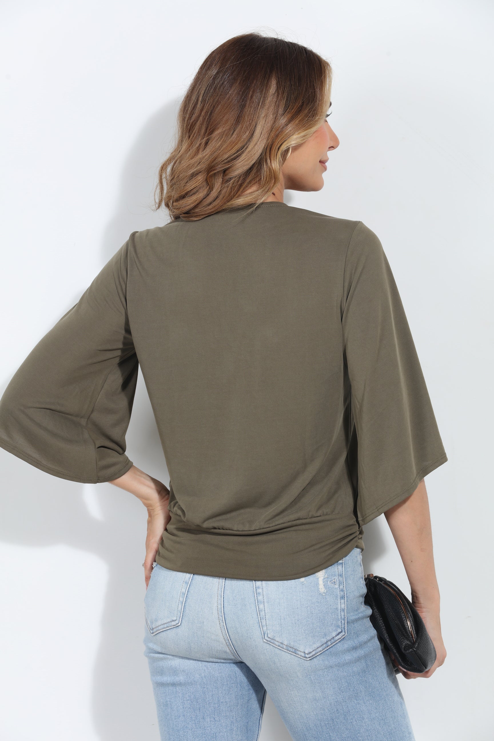 Olive Cupro Kimono Banded Top