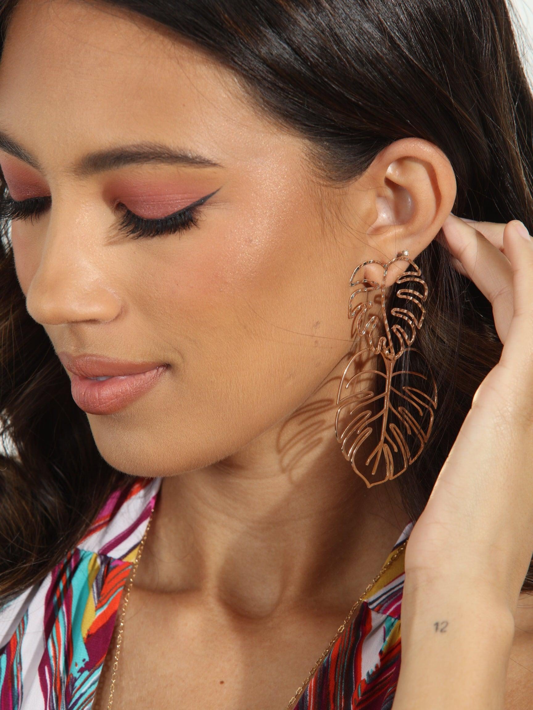 Gold Double Palm Leaf Earrings-FINAL SALE