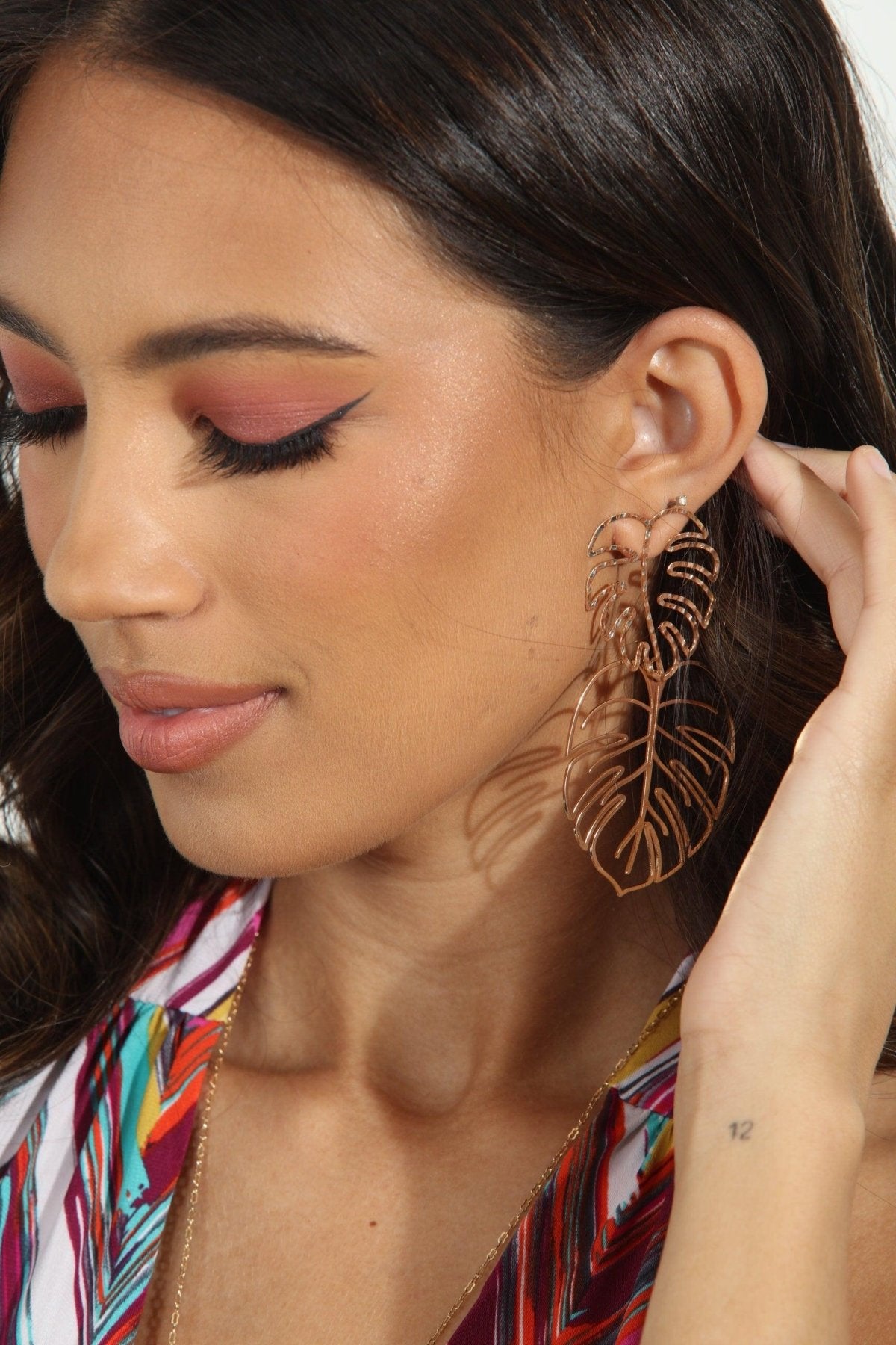 Gold Double Palm Leaf Earrings-FINAL SALE