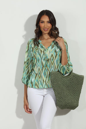 Tiki Split-Neck Blouse-FINAL SALE