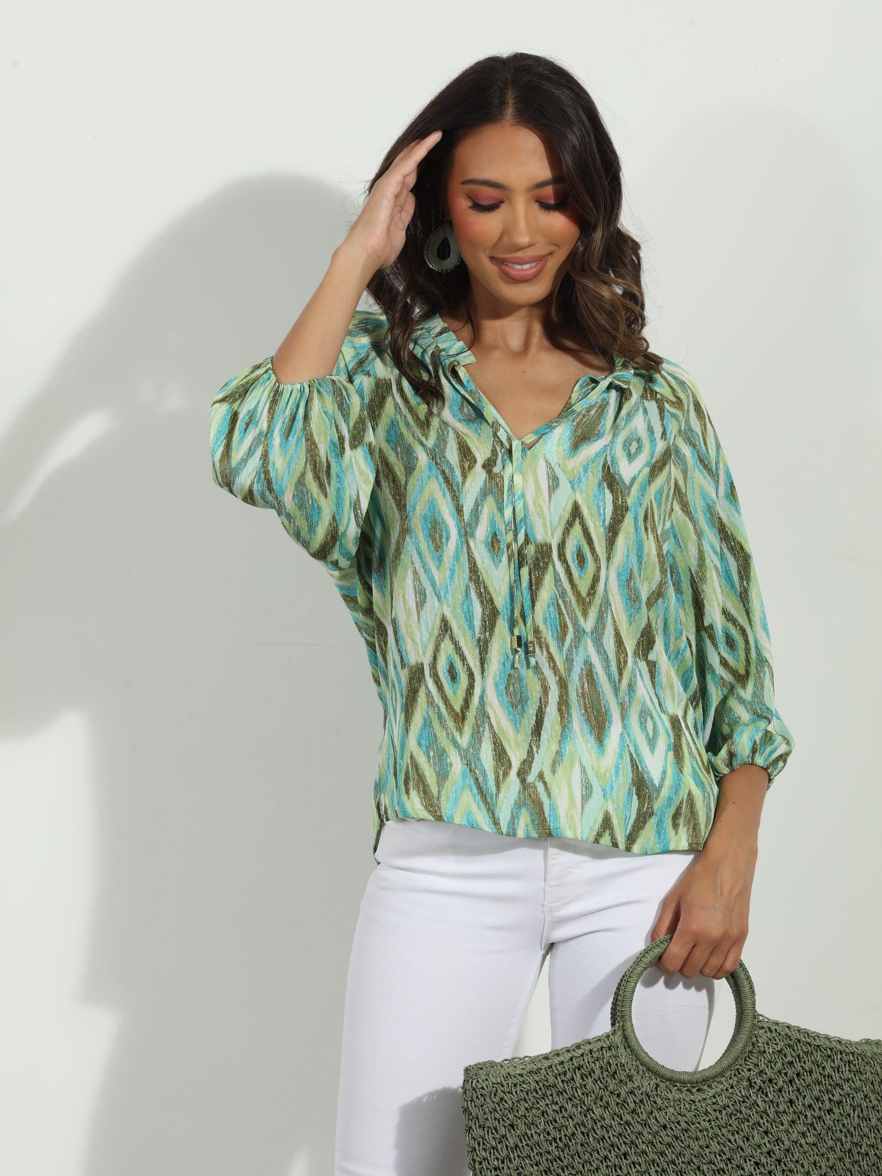 Tiki Split-Neck Blouse-FINAL SALE