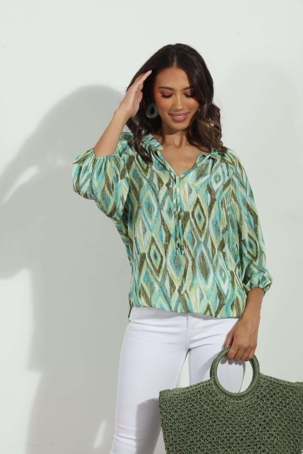 Tiki Split-Neck Blouse-FINAL SALE