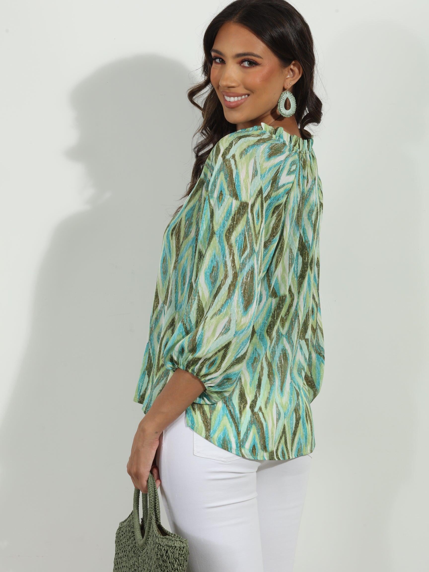Tiki Split-Neck Blouse-FINAL SALE