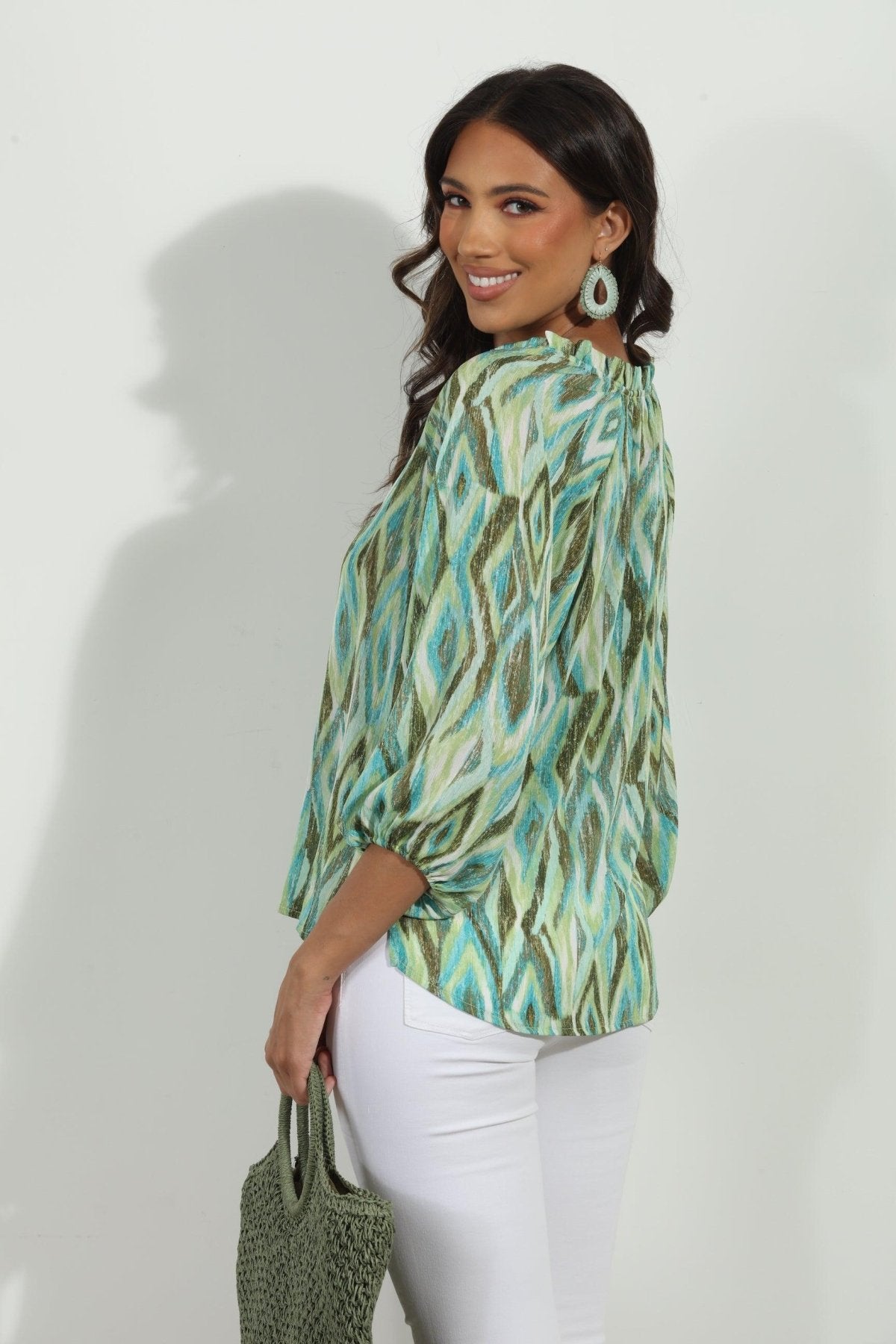 Tiki Split-Neck Blouse-FINAL SALE