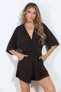 Chocolate Kimono Sleeve Stretch Romper - BEST SELLER