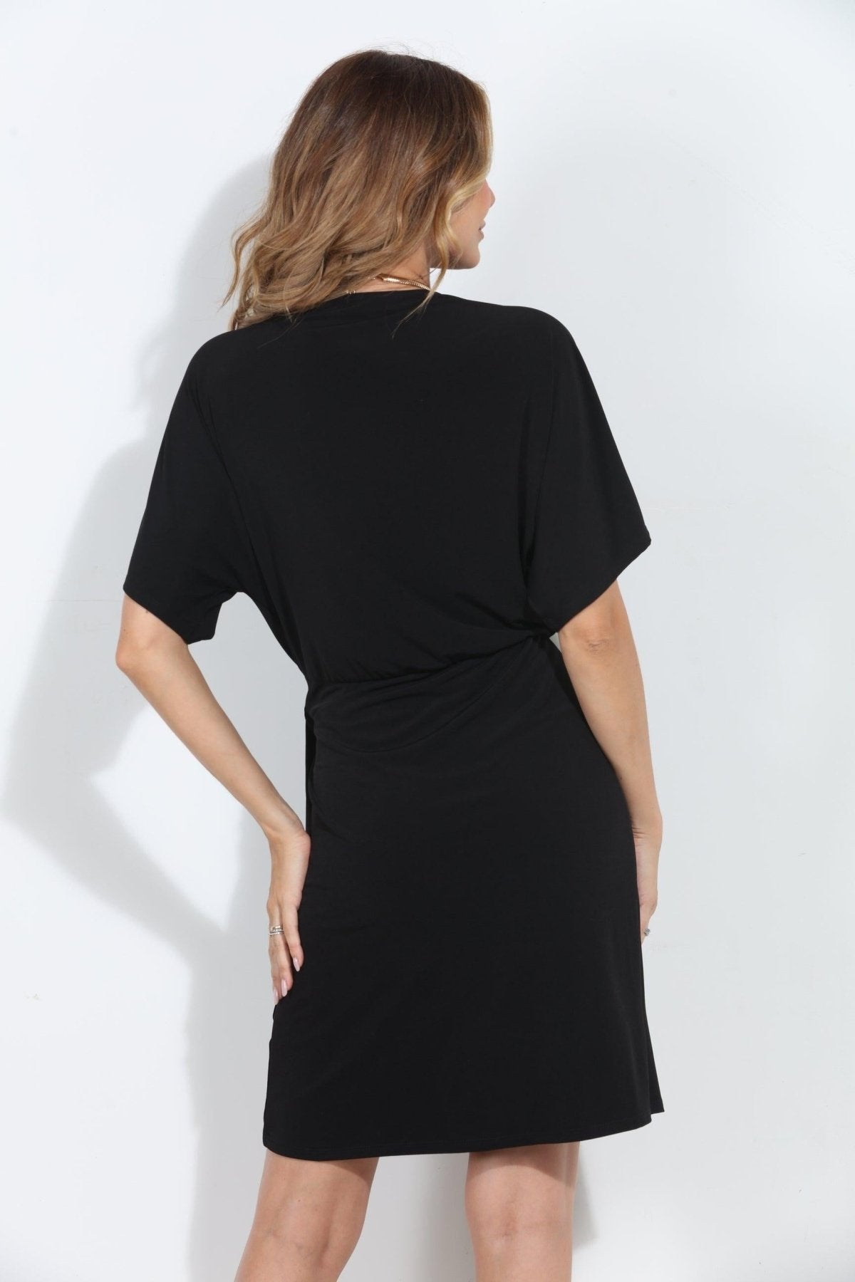 Black Stretch Faux Wrap Dress-BEST SELLER