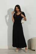 Black Short Sleeve Drop Waist Maxi Dress-FINAL SALE