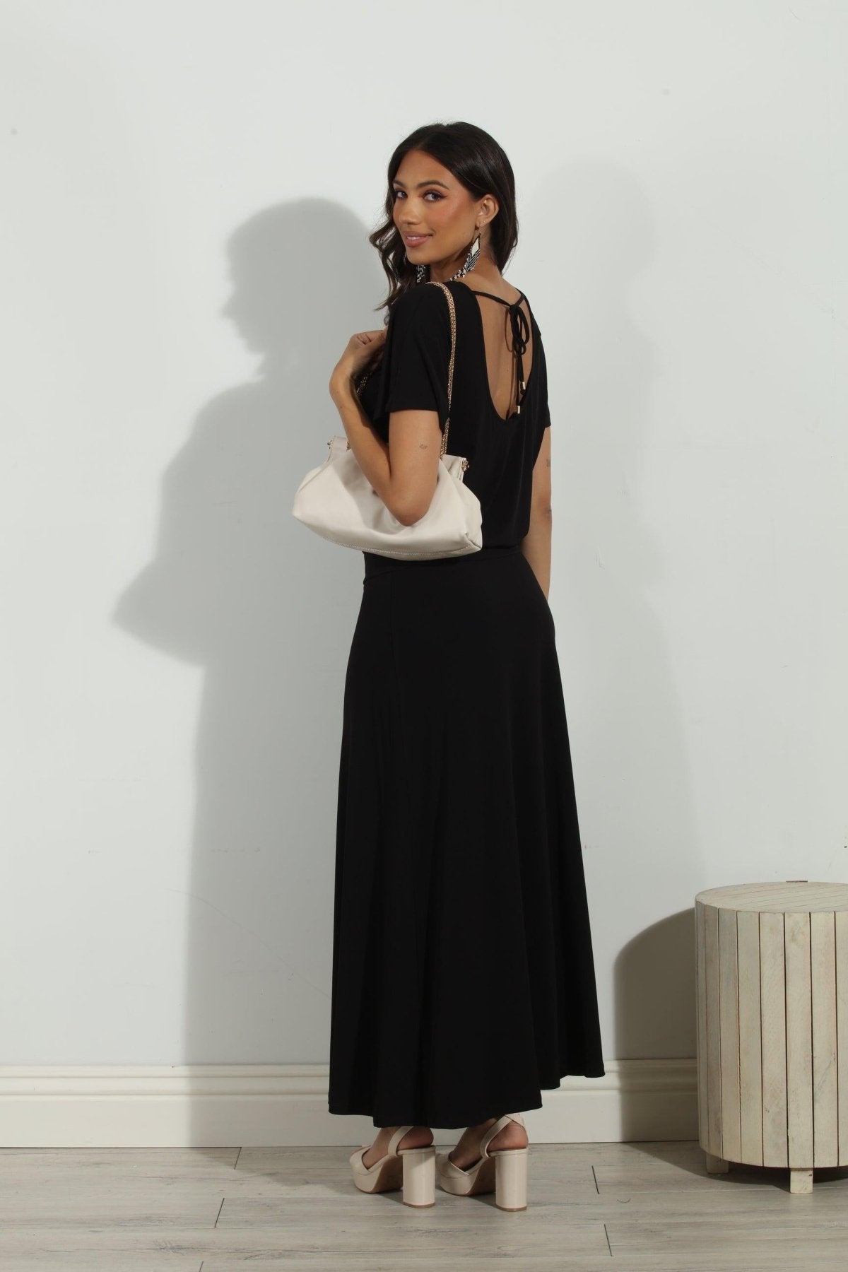 Black Short Sleeve Drop Waist Maxi Dress-FINAL SALE