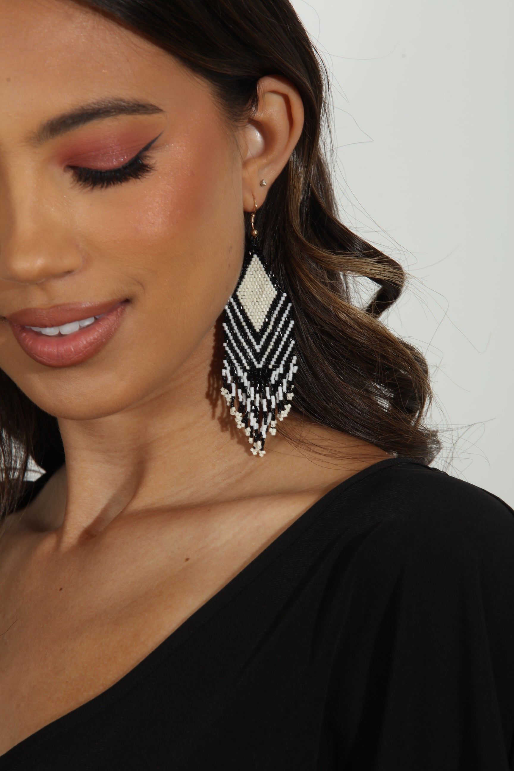 Black and Ivory Beaded Earrings