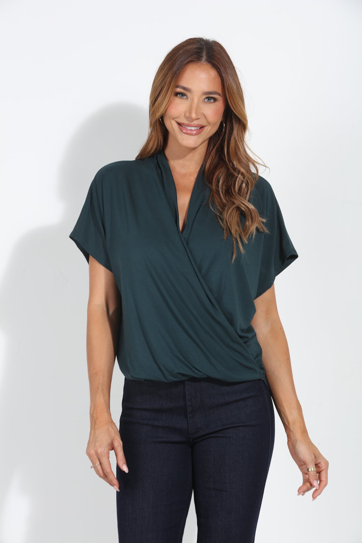 Emerald Cupro Surplice Tee-BEST SELLER