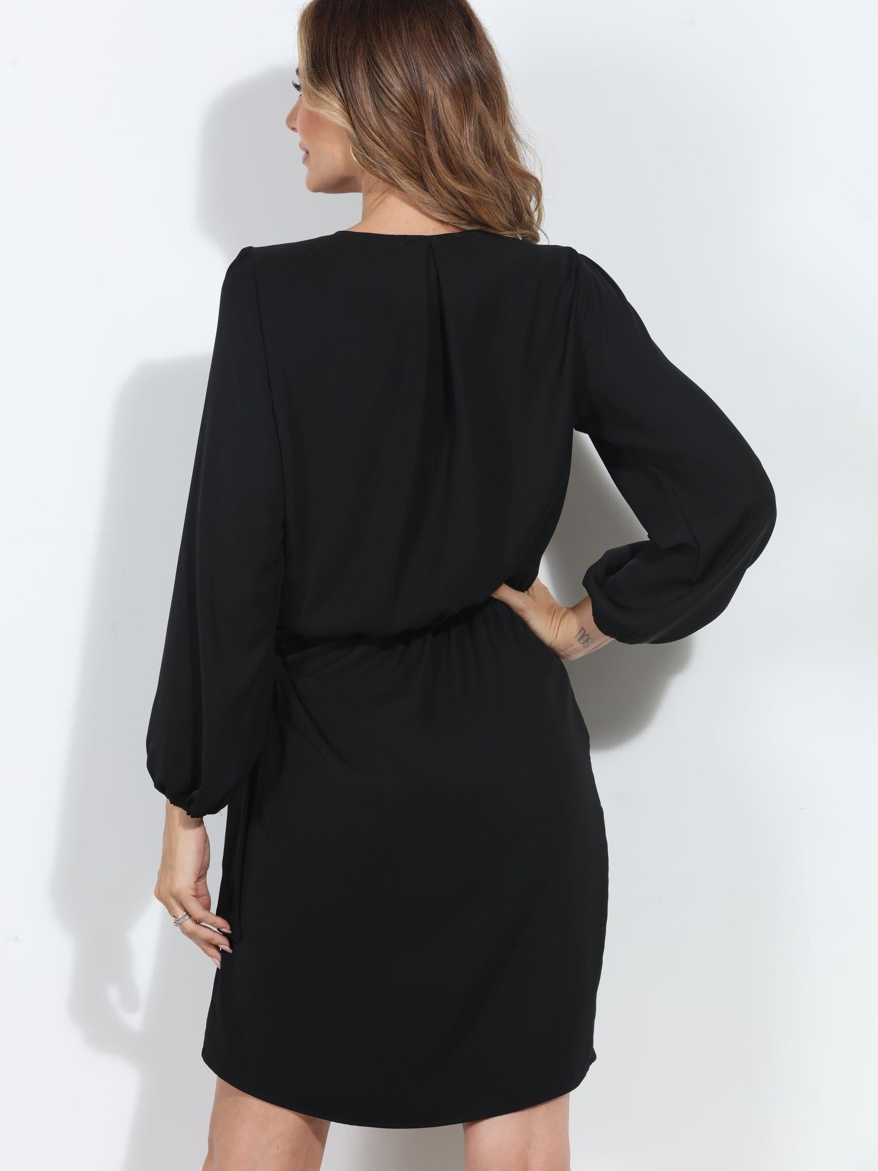 Black Woven Wrap Dress