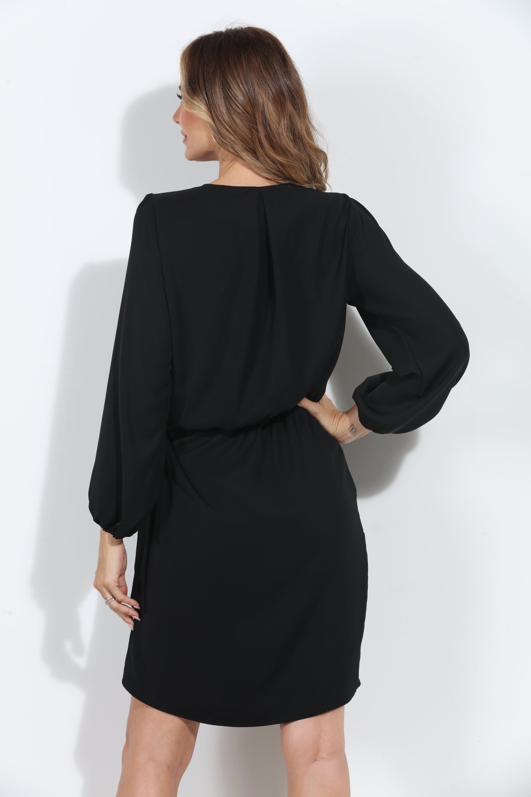 Black Woven Wrap Dress