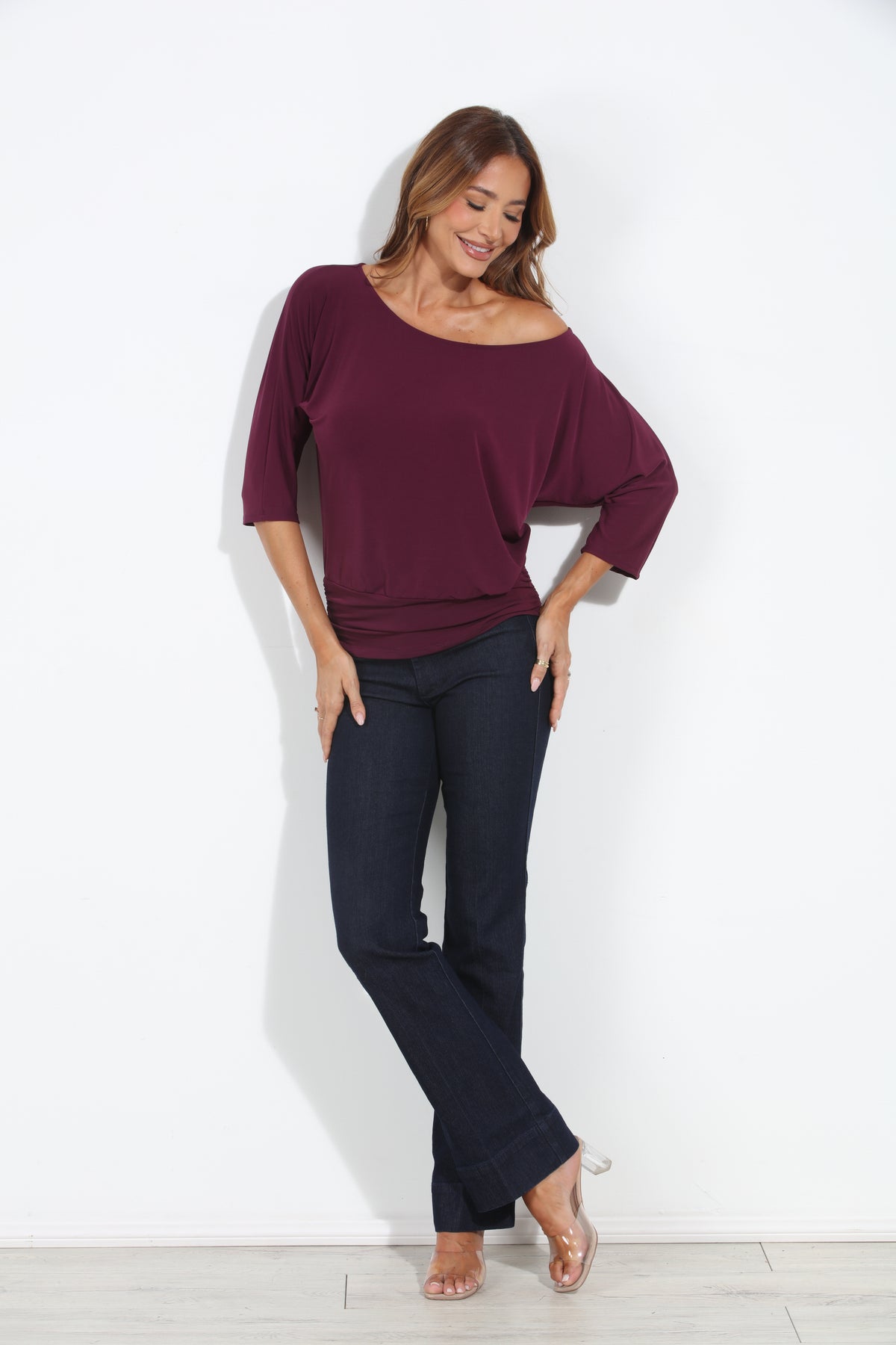 Eggplant Shirred Waist Top