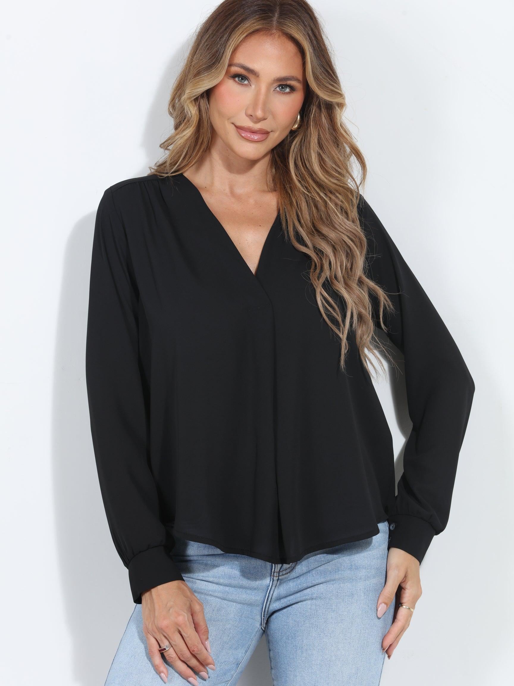 Onyx V-Neck Front Pleat Blouse-BEST SELLER