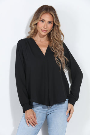 Onyx V-Neck Front Pleat Blouse-BEST SELLER