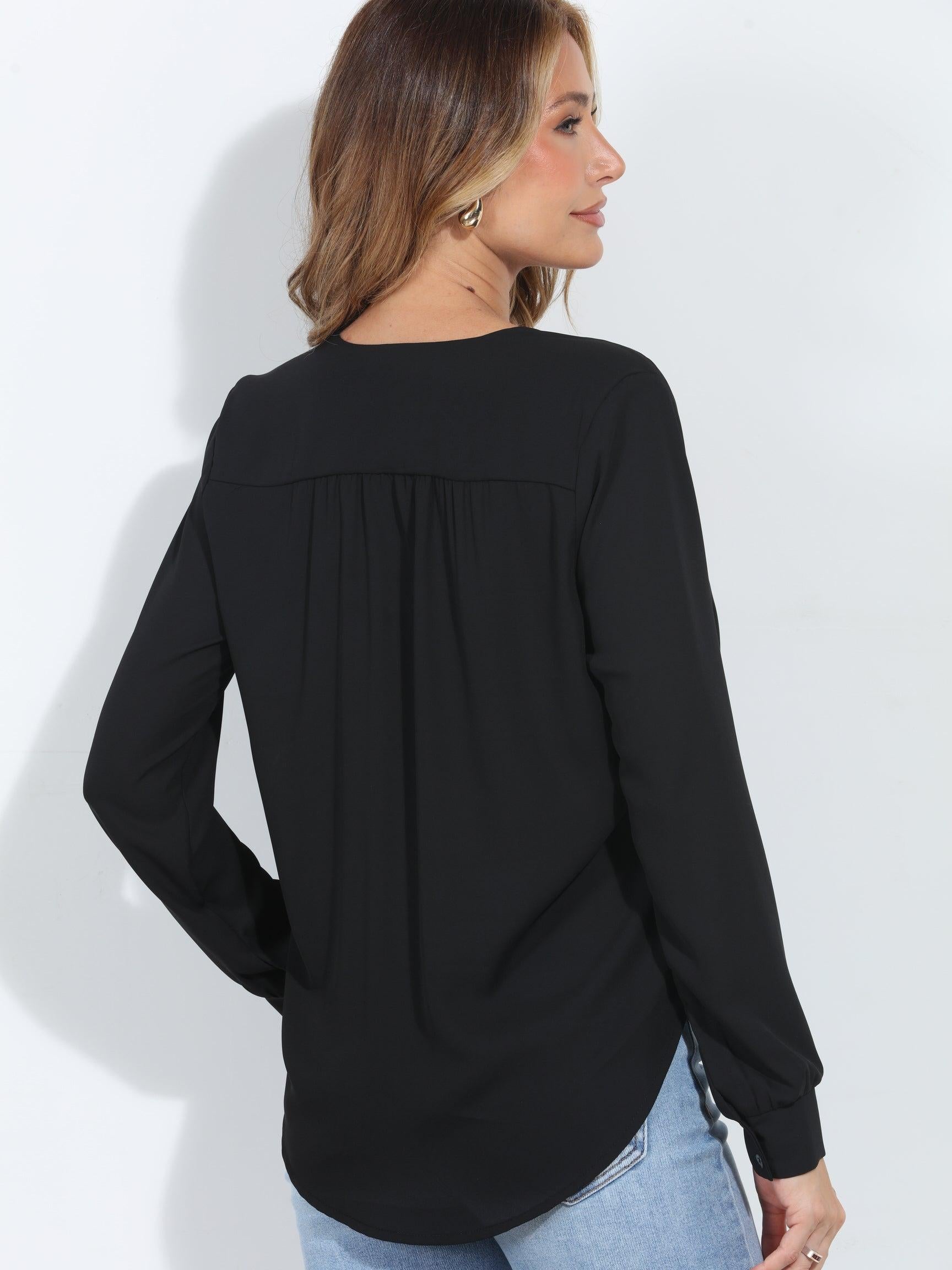 Onyx V-Neck Front Pleat Blouse-BEST SELLER