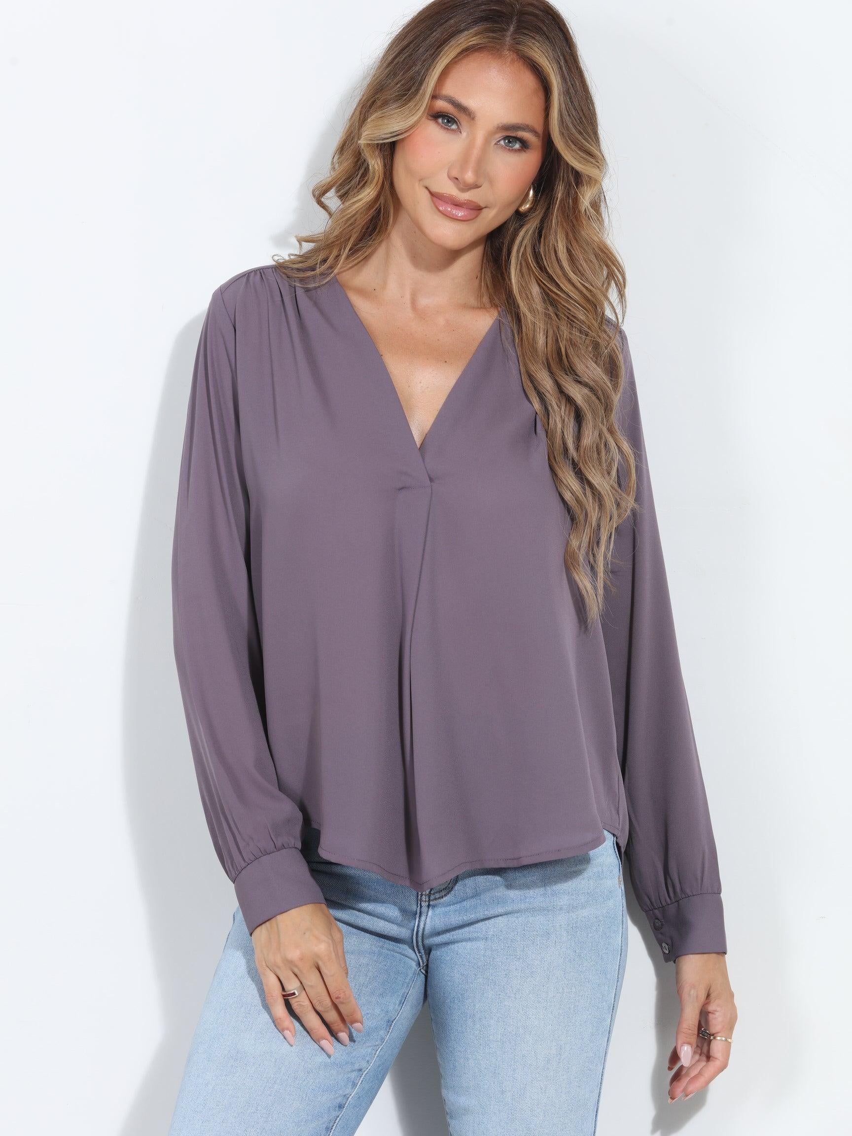 Quail V-Neck Front Pleat Blouse