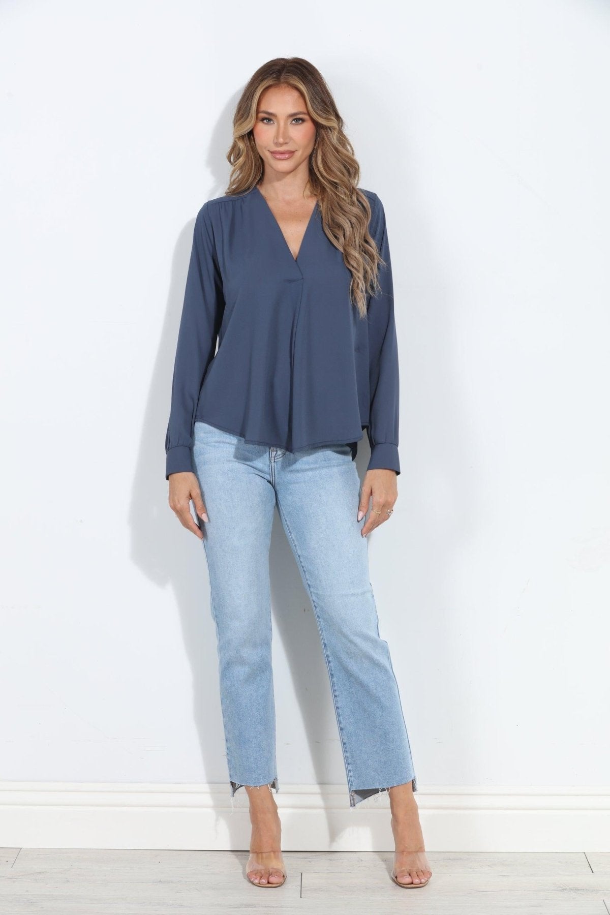 Ash V-Neck Front Pleat Blouse
