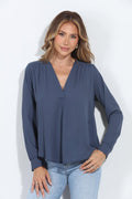 Ash V-Neck Front Pleat Blouse
