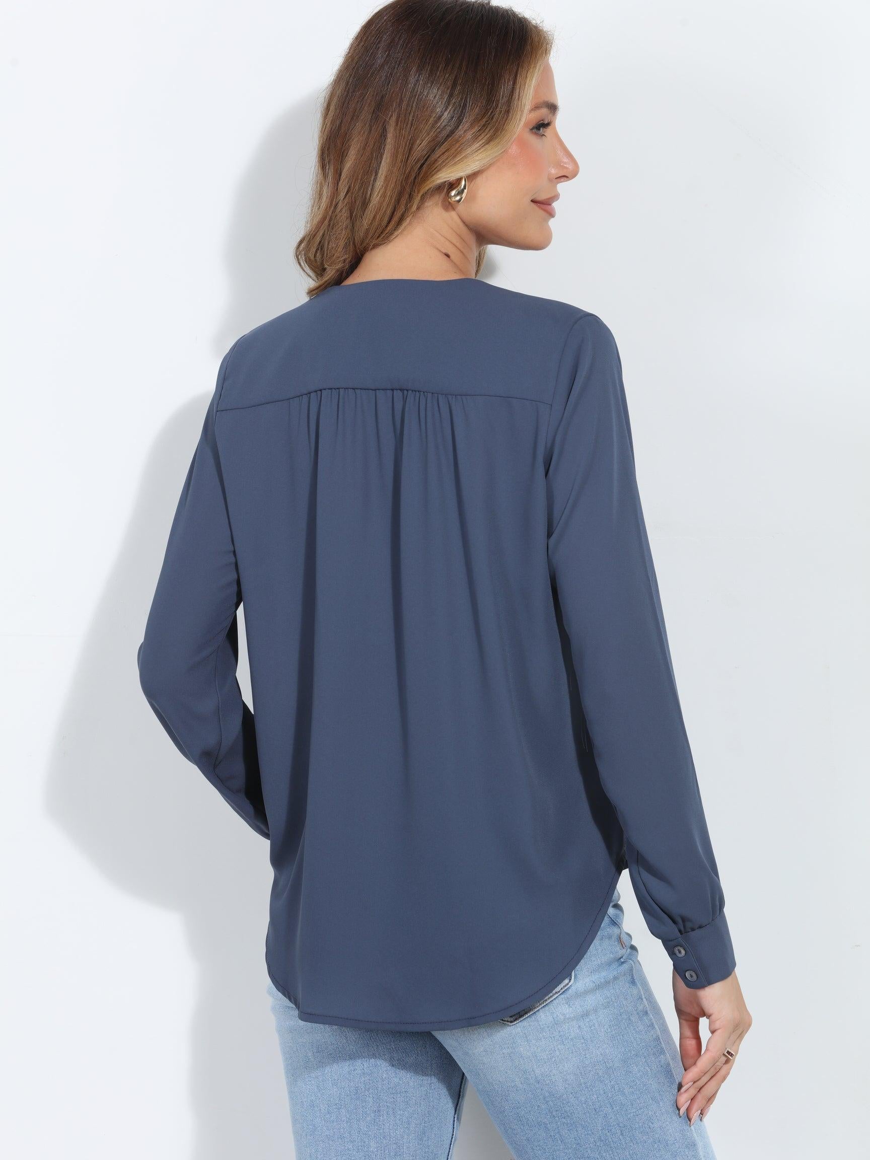 Ash V-Neck Front Pleat Blouse