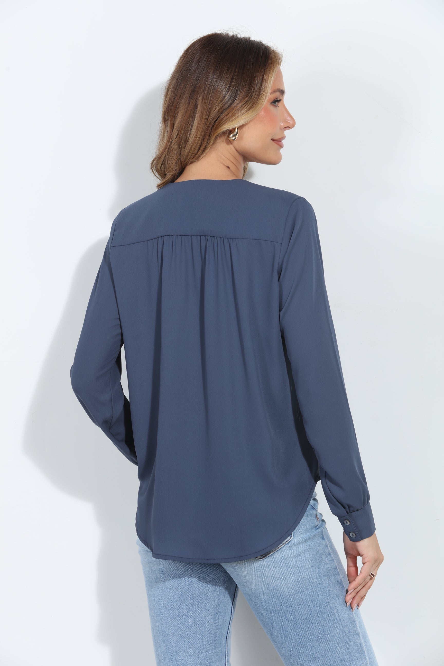 Ash V-Neck Front Pleat Blouse