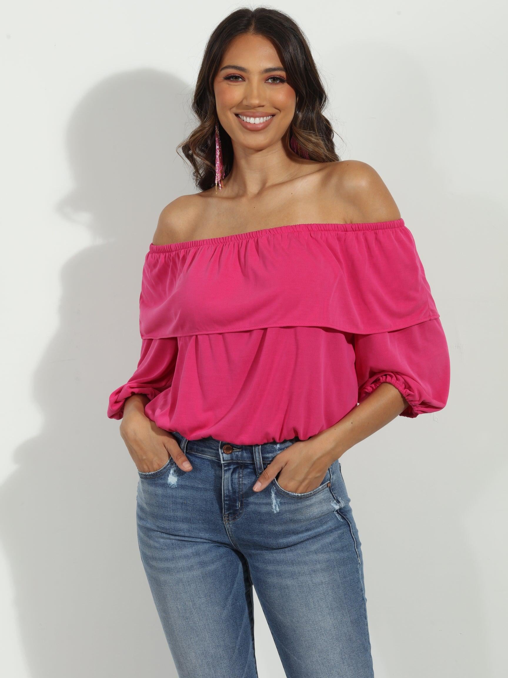 Magenta Cupro OTS Ruffle Top-FINAL SALE