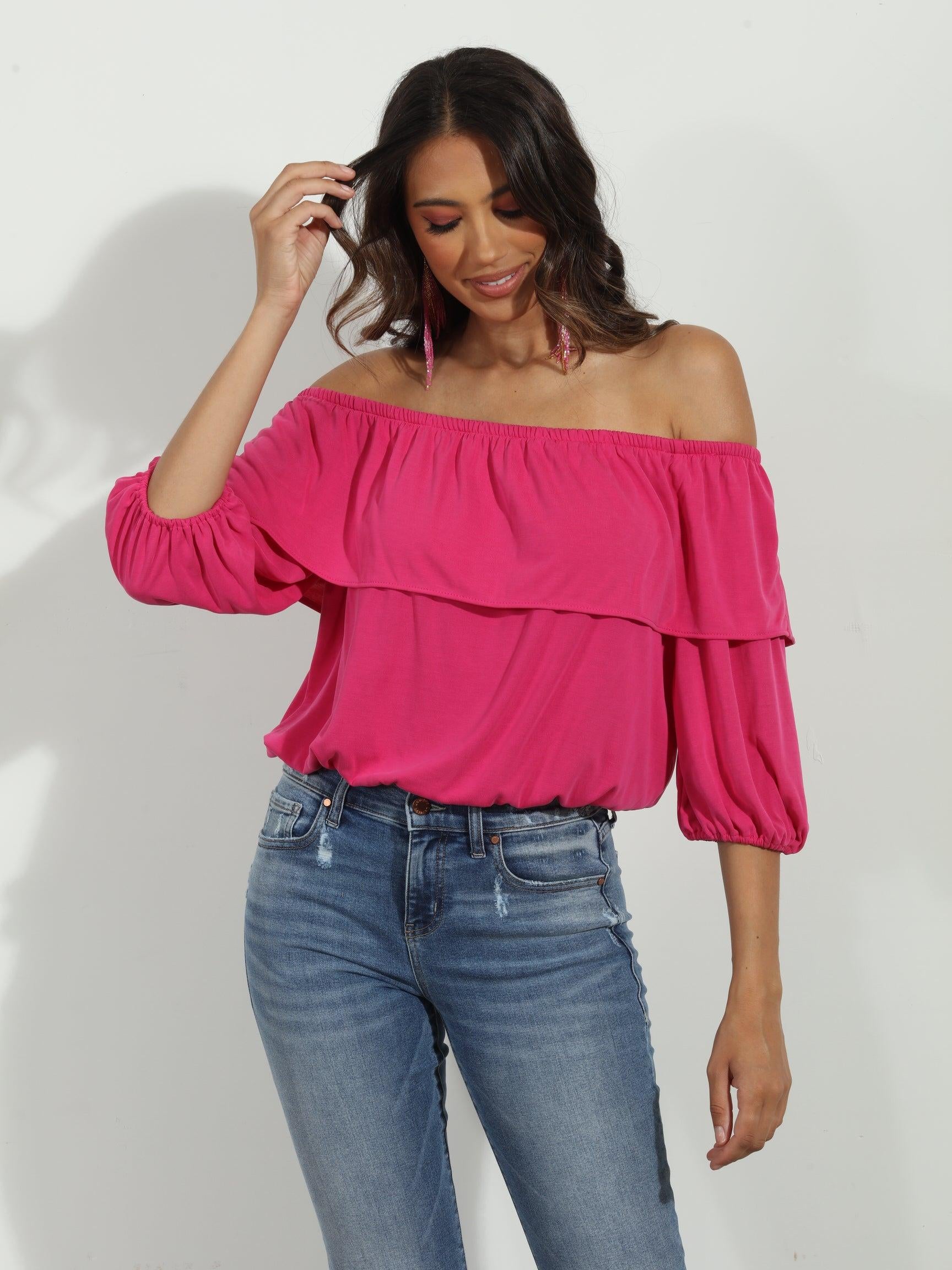 Magenta Cupro OTS Ruffle Top-FINAL SALE