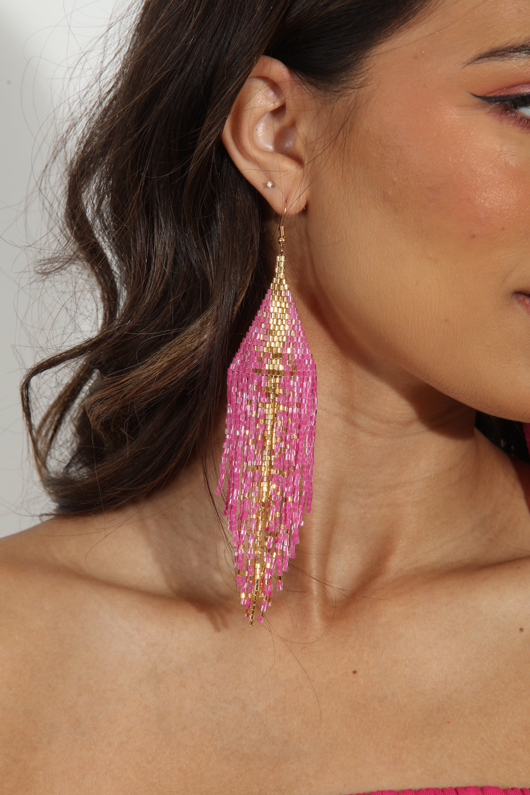 Pink and Gold Beaded Statement Earrings