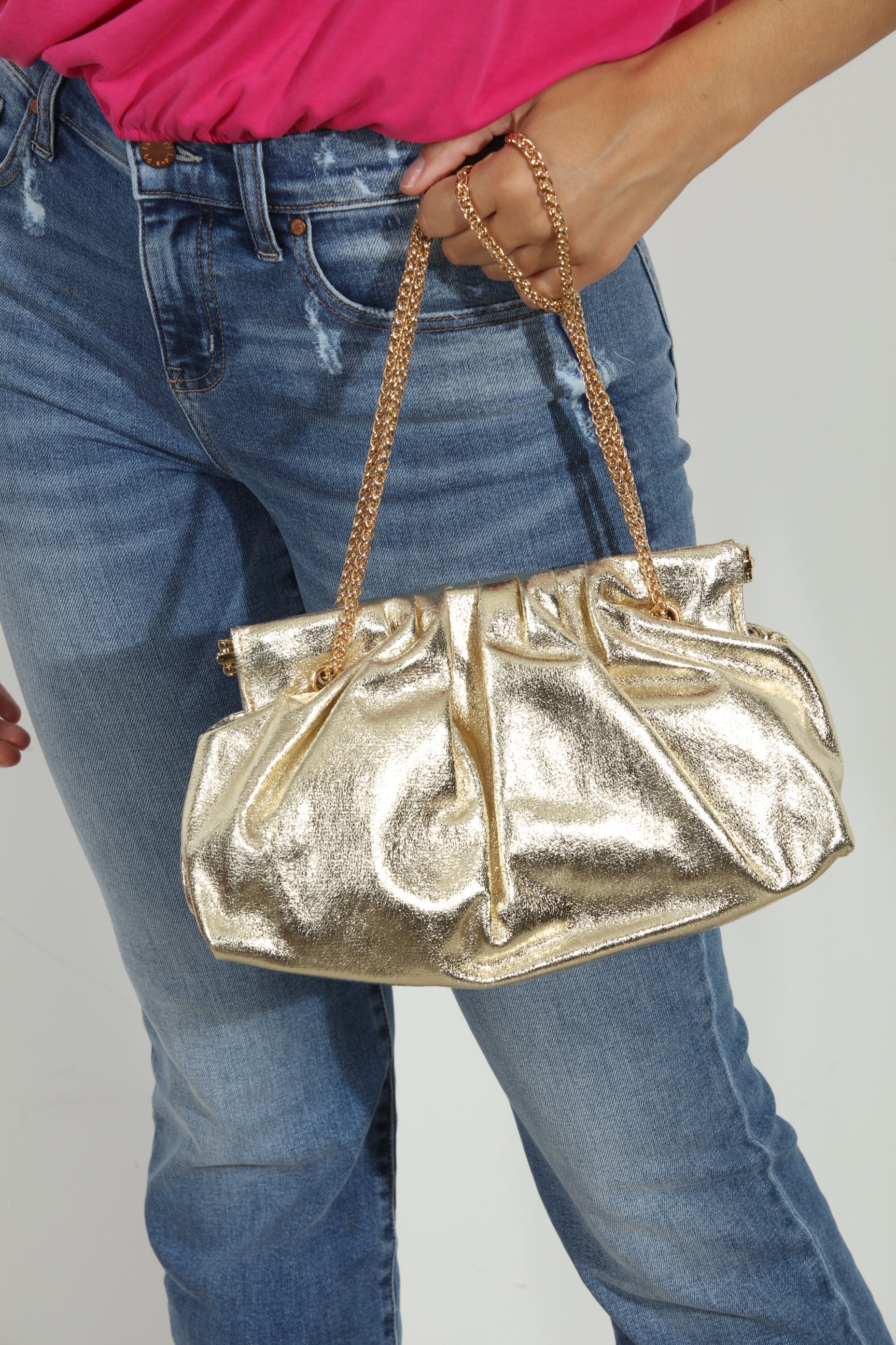Metallic Gold Faux Leather Pouch Purse