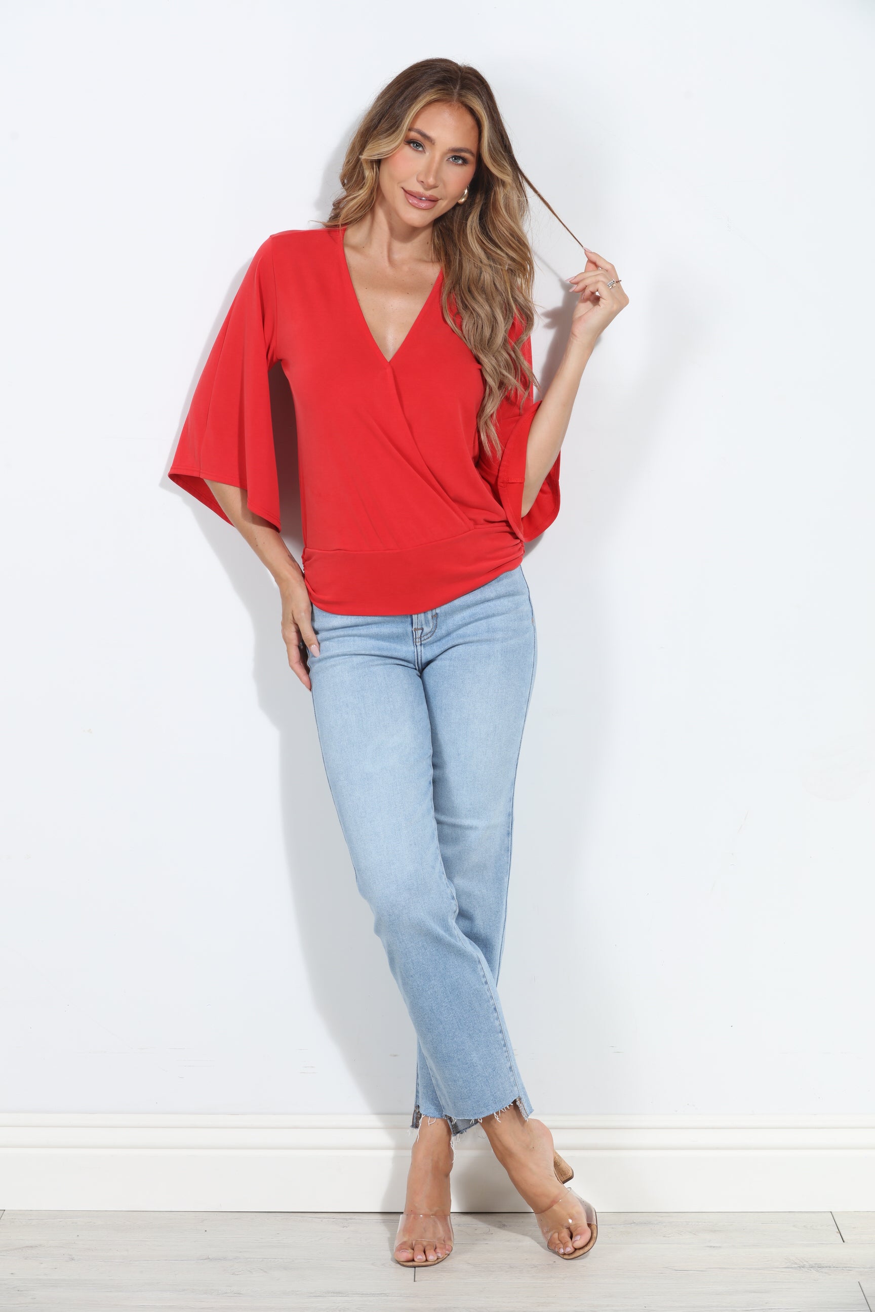 Cherry Cupro Stretch Banded Kimono Top-BEST SELLER