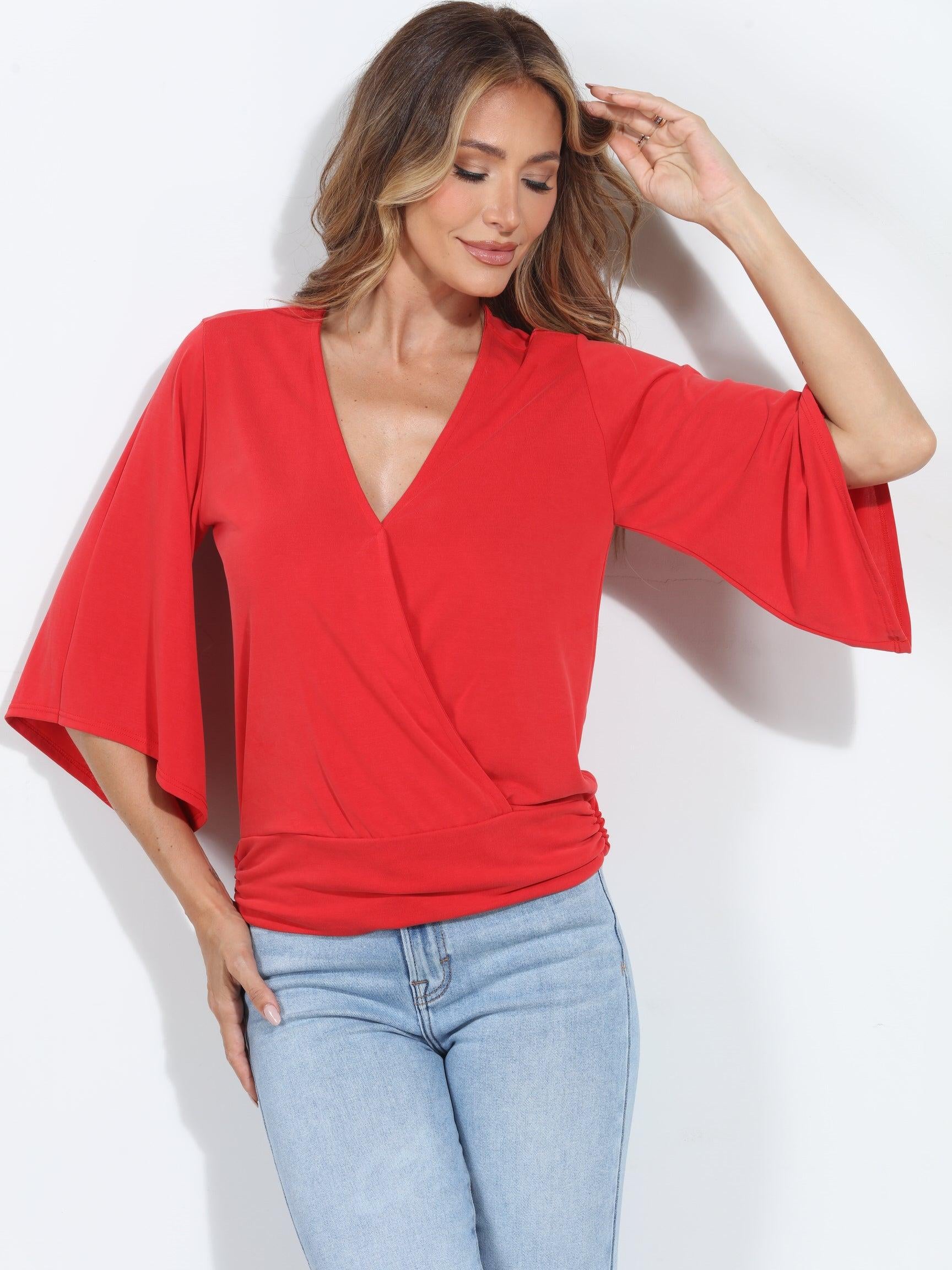 Cherry Cupro Stretch Banded Kimono Top-BEST SELLER