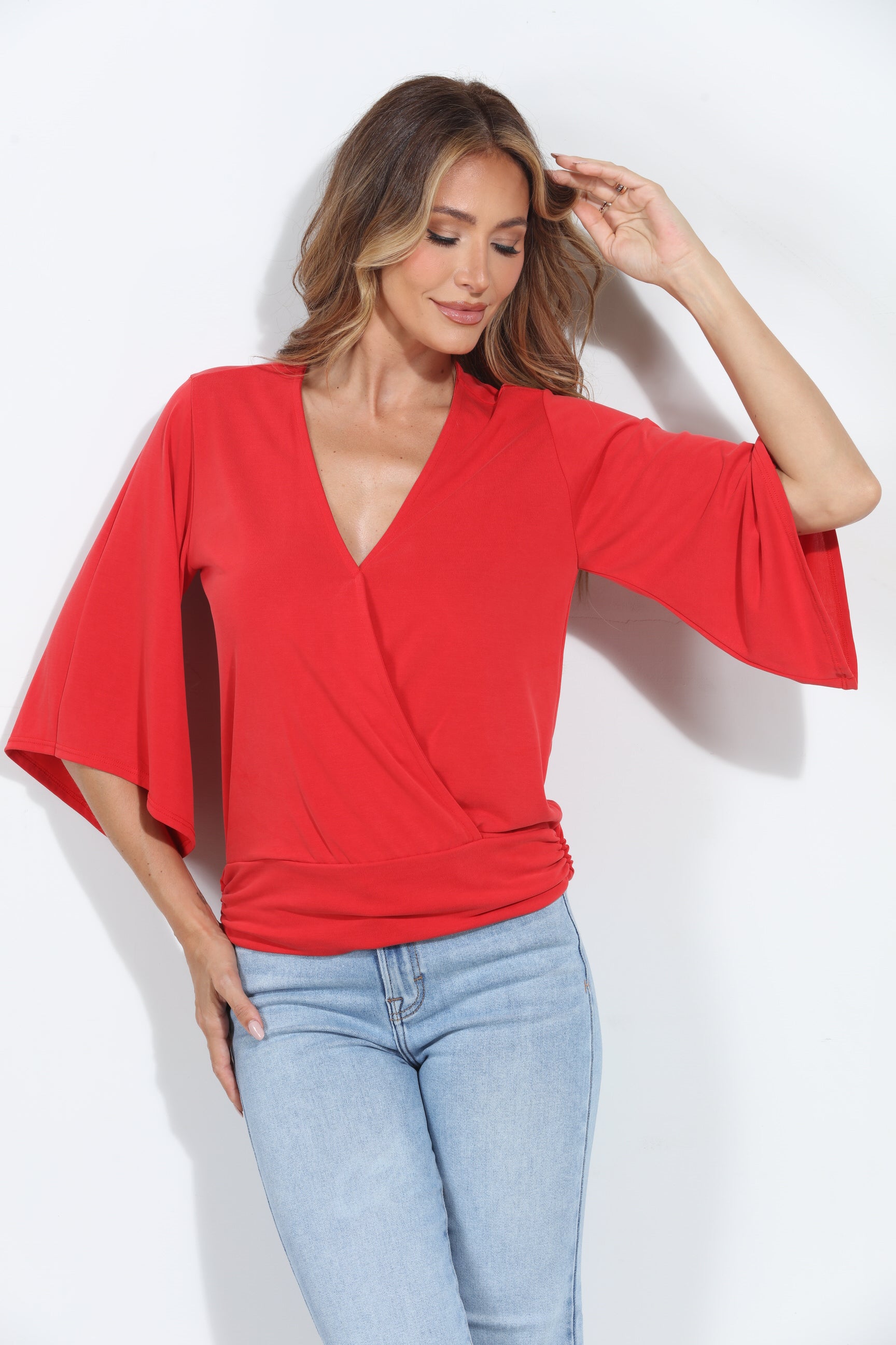 Cherry Cupro Stretch Banded Kimono Top-BEST SELLER