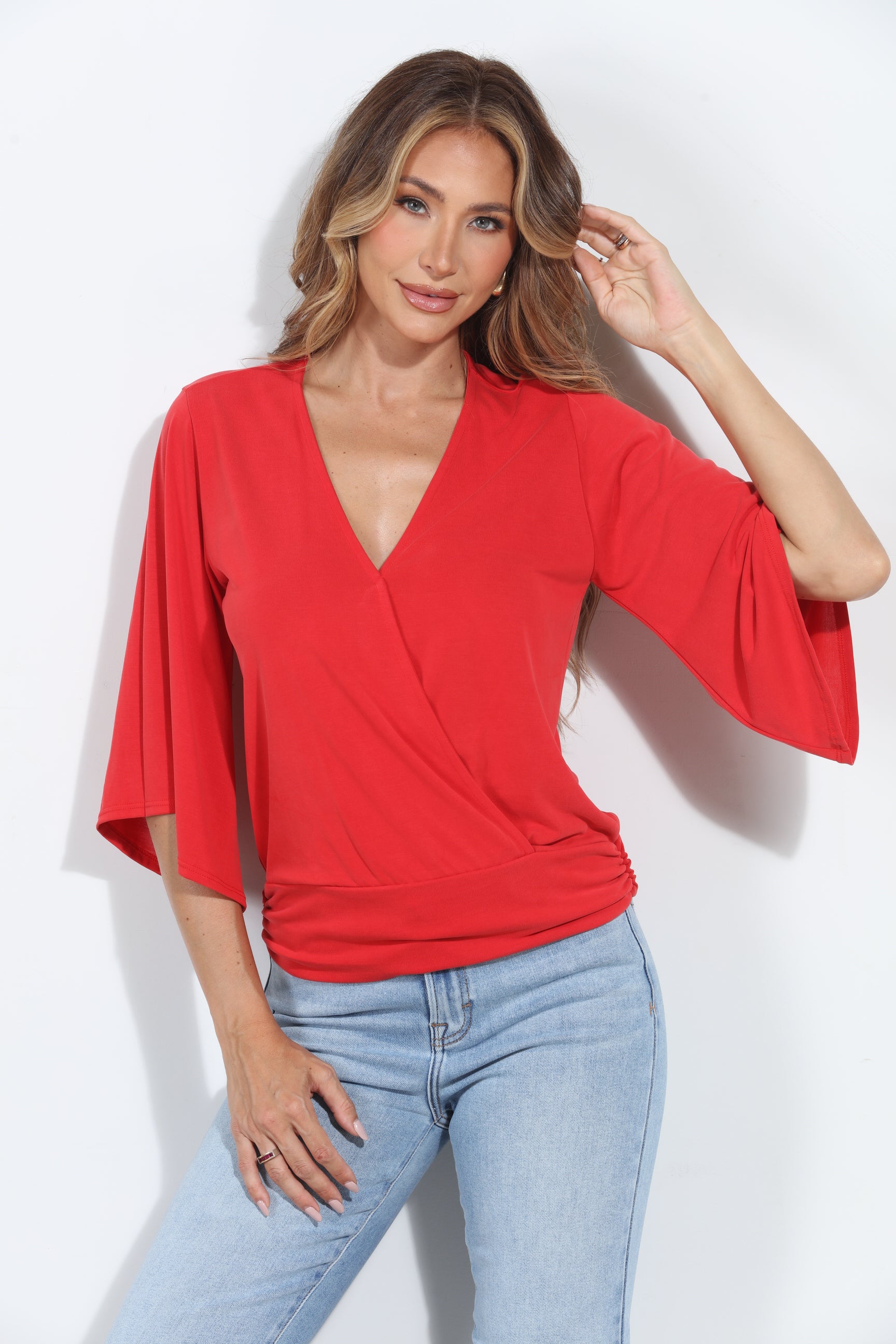 Cherry Cupro Stretch Banded Kimono Top-BEST SELLER