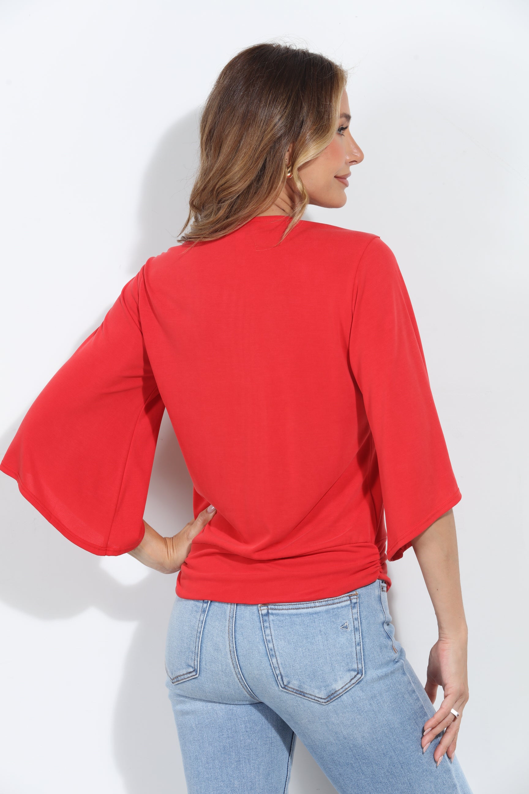 Cherry Cupro Stretch Banded Kimono Top-BEST SELLER