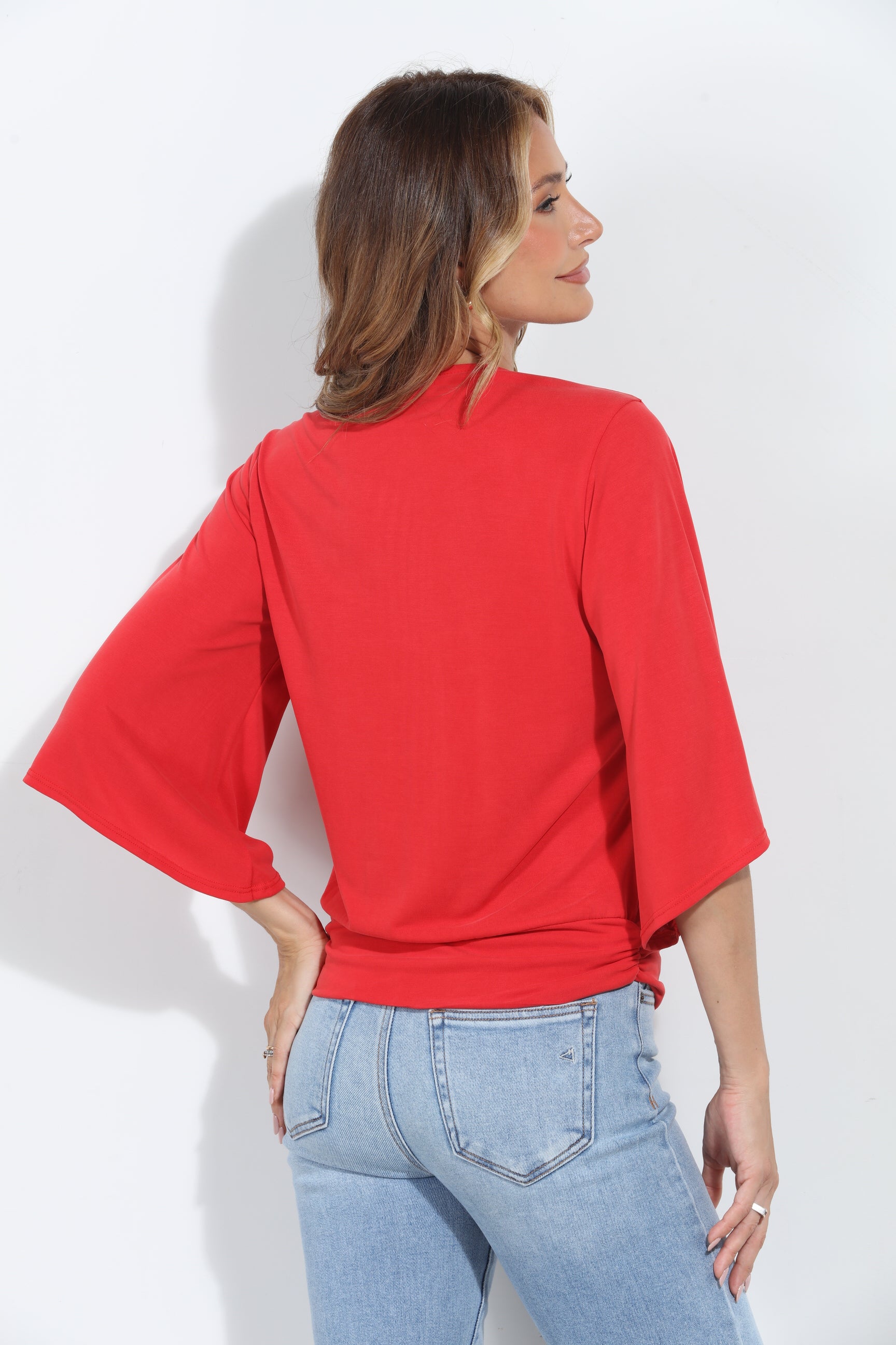 Cherry Cupro Stretch Banded Kimono Top-BEST SELLER